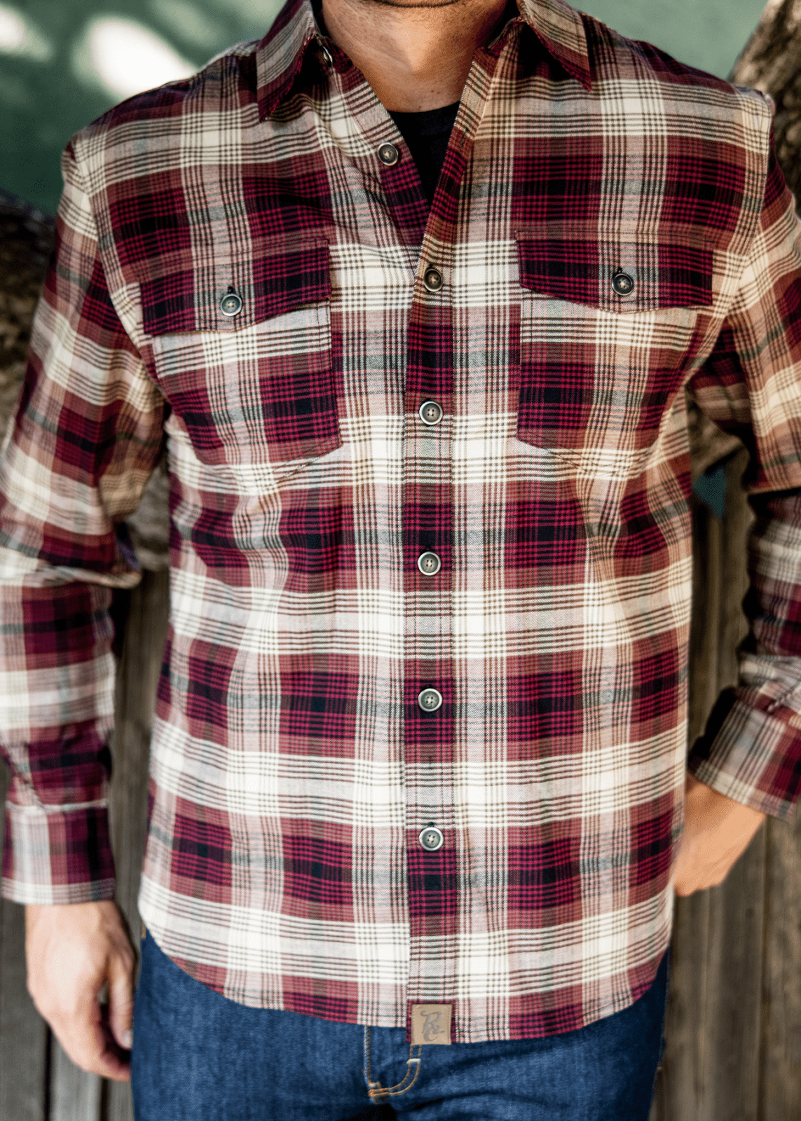 Foreman Stretch Flannel: Brass & Pine / MD