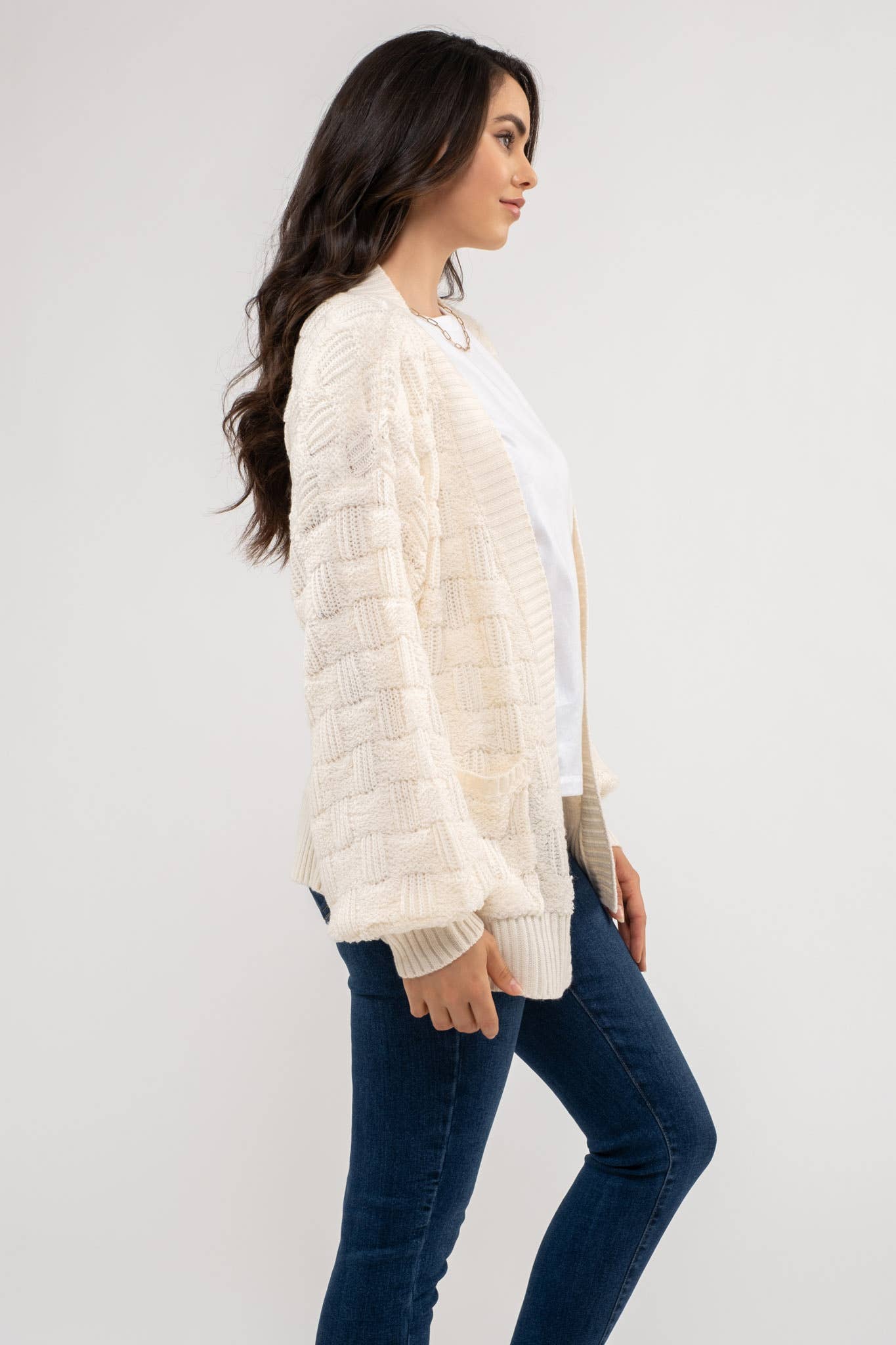 CHECKERED KNIT Cardigan/HOT PINK
