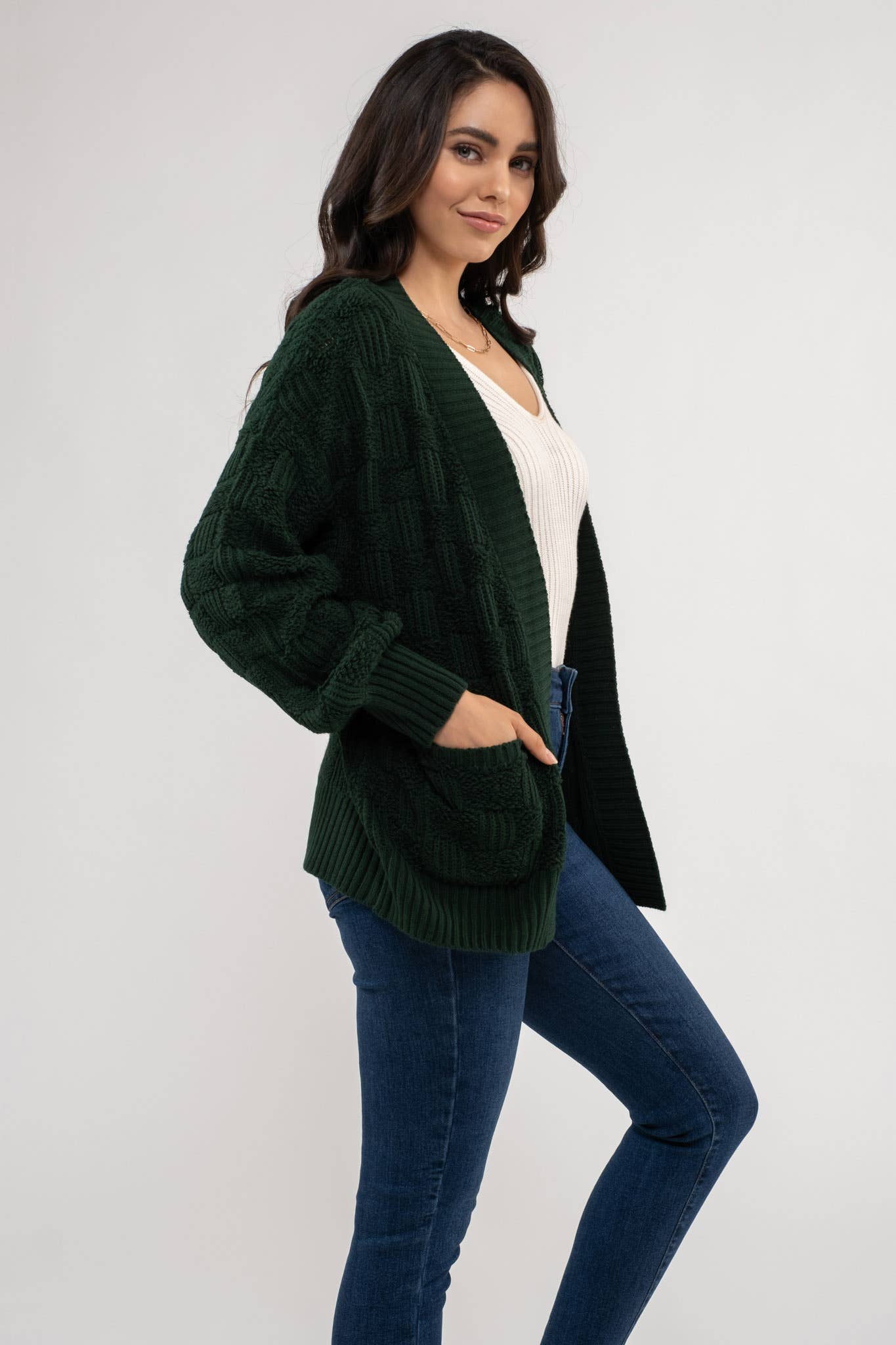 CHECKERED KNIT Cardigan/HOT PINK