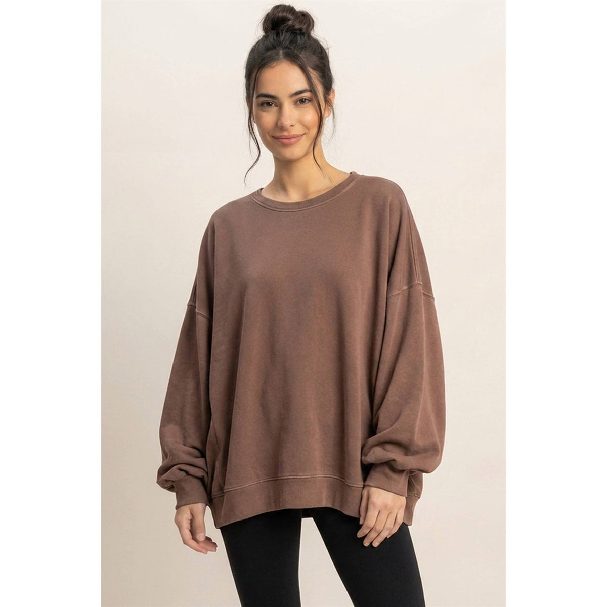Oversized Raw Edge Sweatshirt/MOCHA
