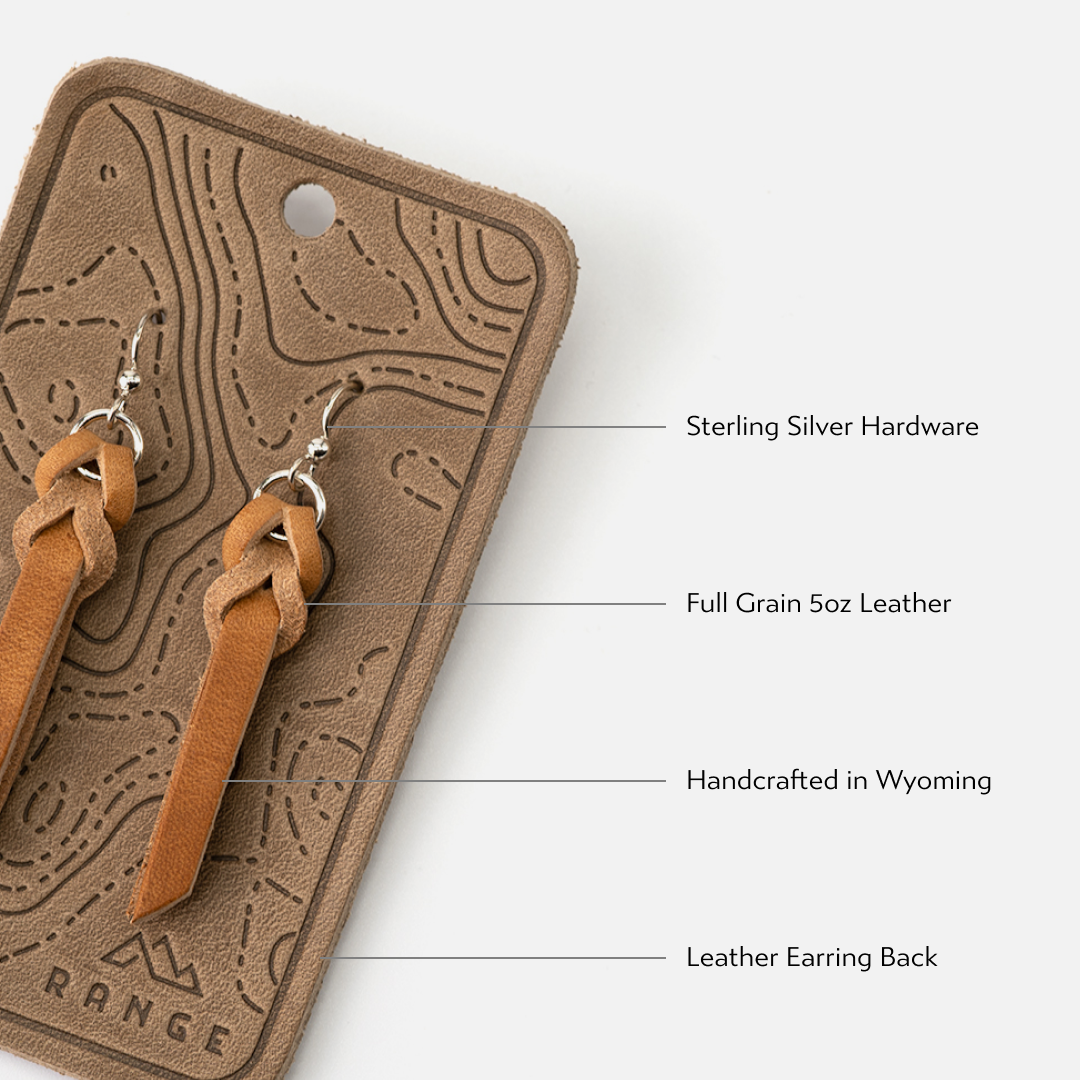 Braided Leather Drop Earrings: Gray