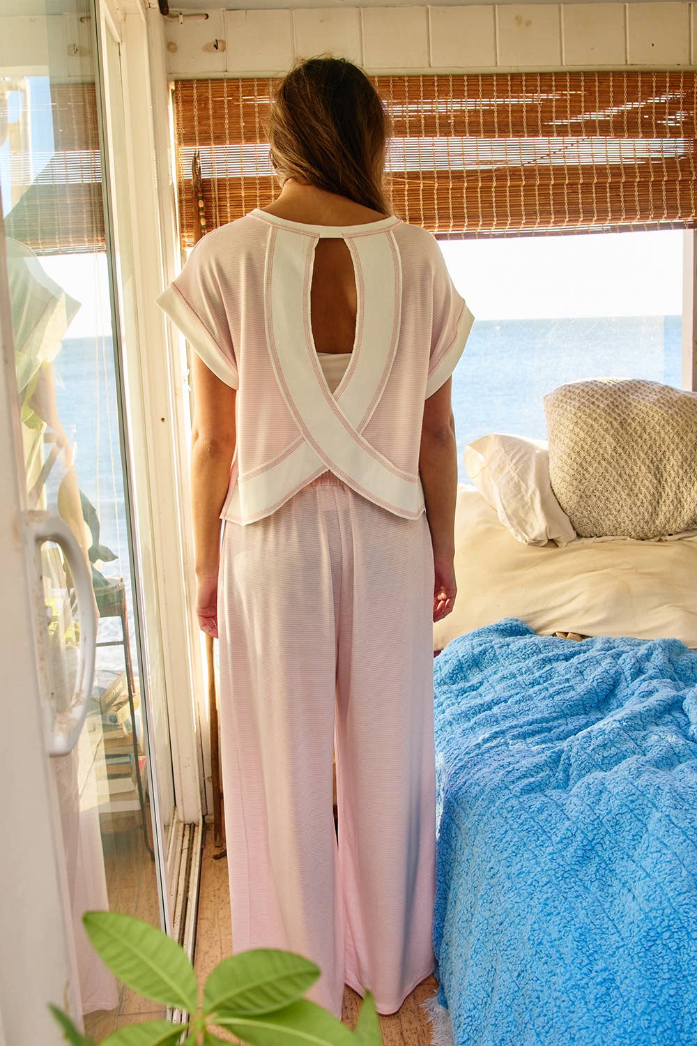 Open Back Pink Stripe Top