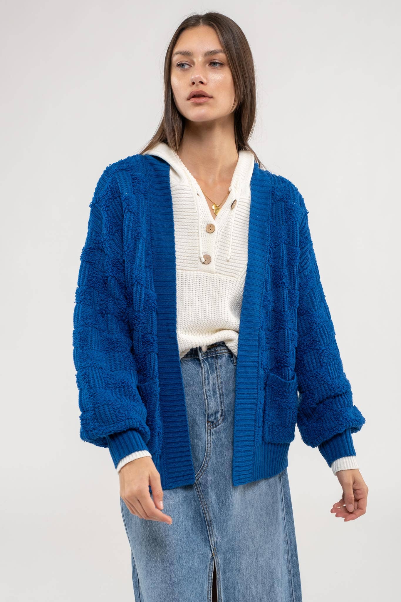 CHECKERED KNIT Cardigan/HOT PINK