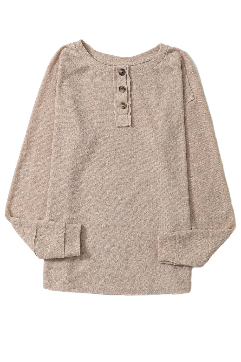 Split Neck Long Sleeve Top
