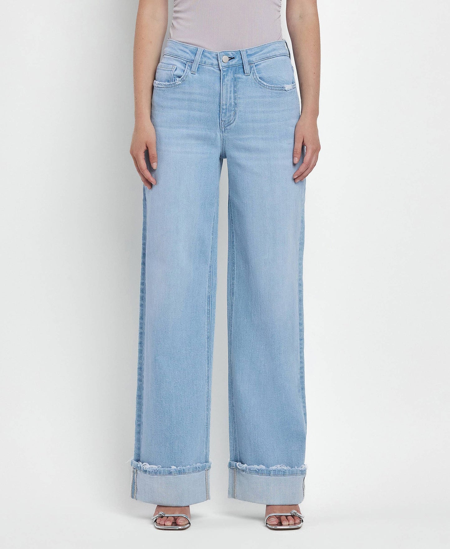 HIGH RISE CUFFED BAGGY WIDE JEANS