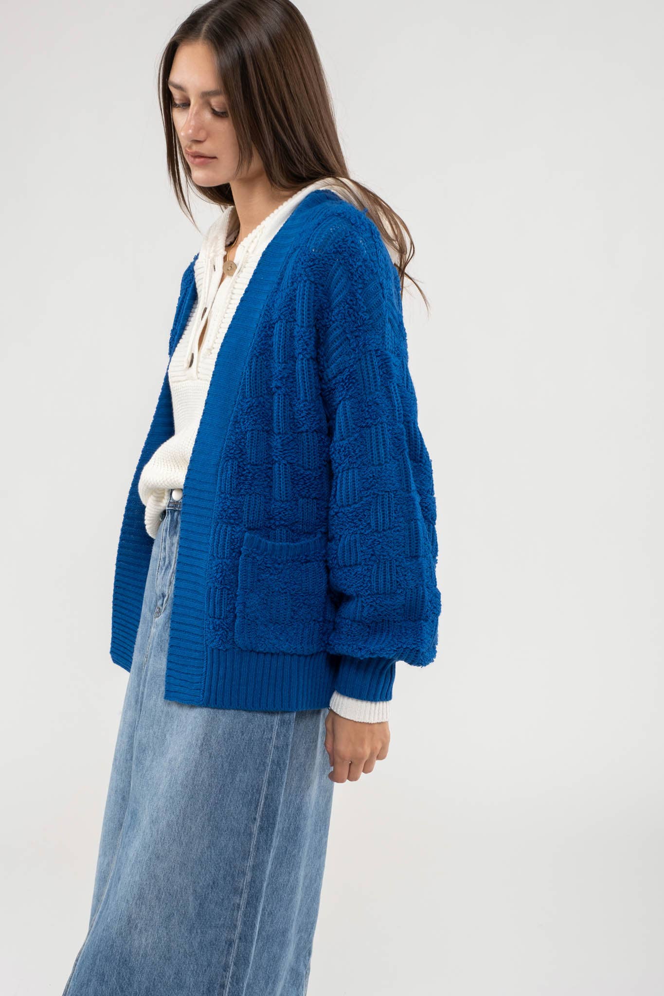 CHECKERED KNIT Cardigan/HOT PINK