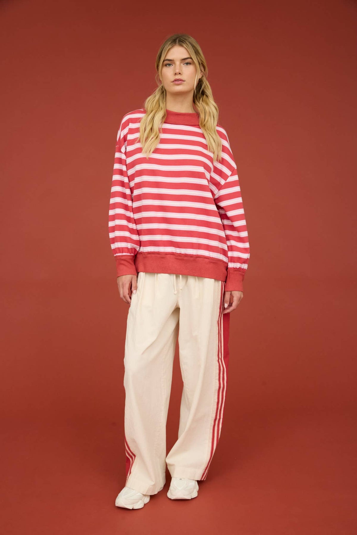 Mono Chrome Stripe Top/Red