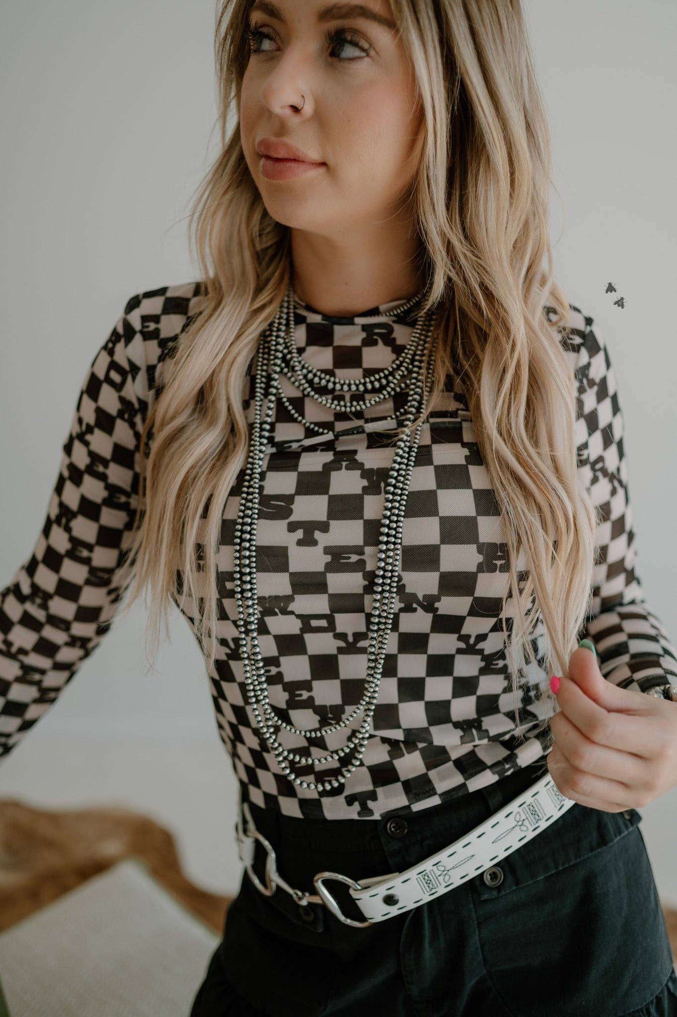 Slang Check Mesh Long Sleeve