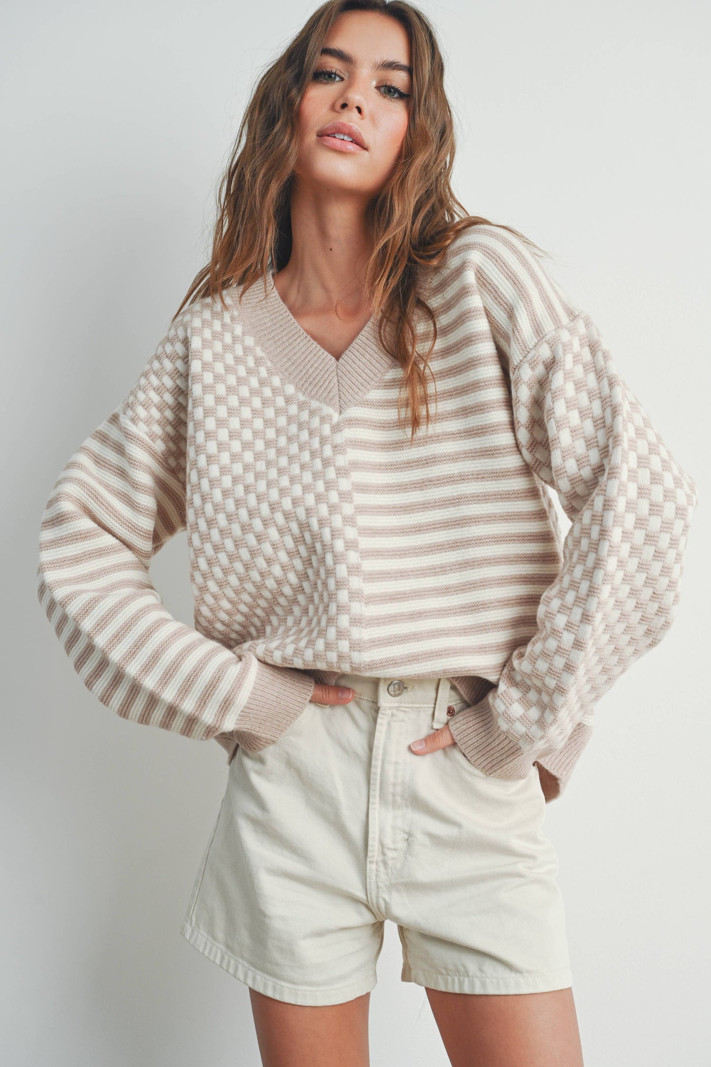 FRENCHY CHECKED SWEATER
