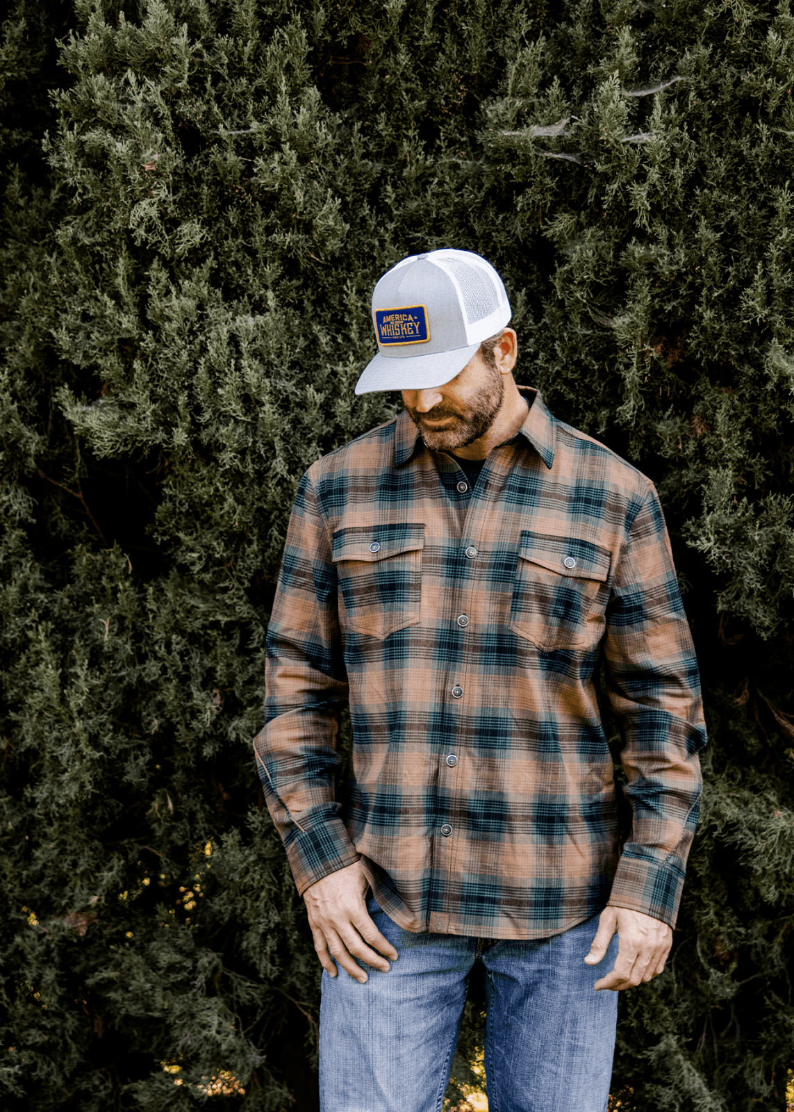 Foreman Stretch Flannel: Brass & Pine / MD
