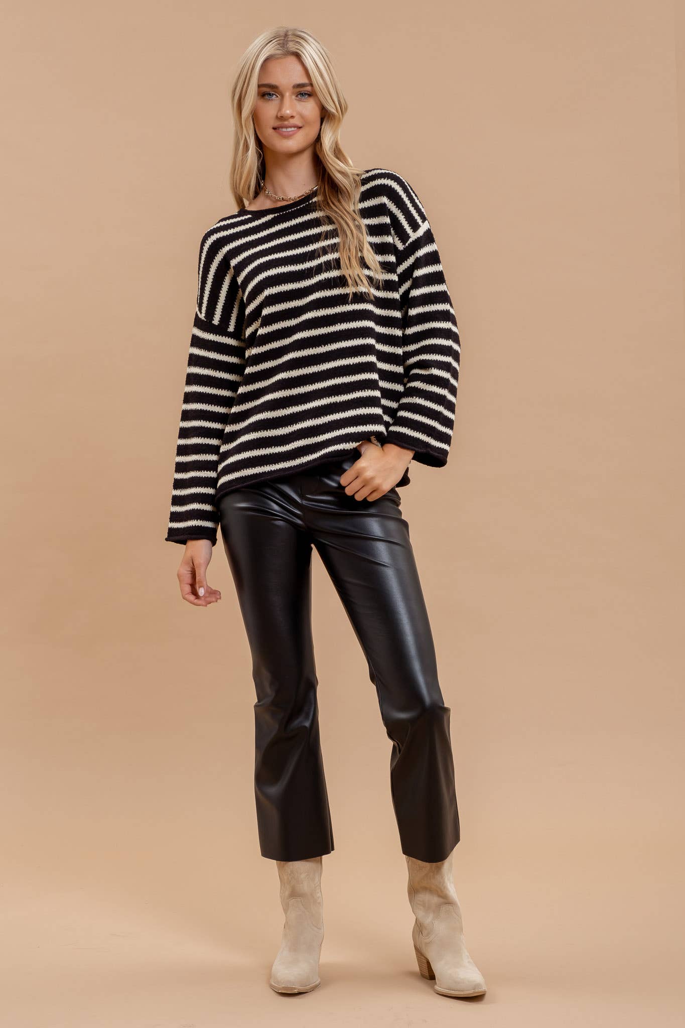 STRIPE BOAT NECK KNIT SWEATER