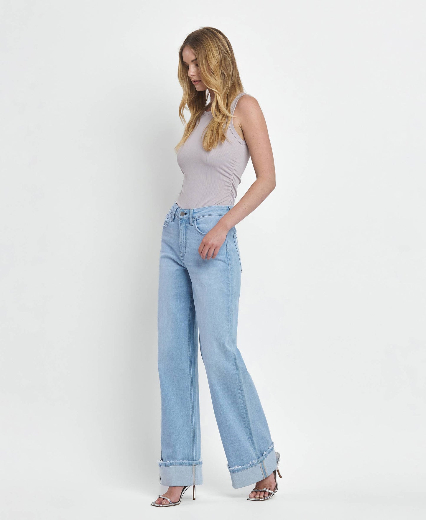 HIGH RISE CUFFED BAGGY WIDE JEANS