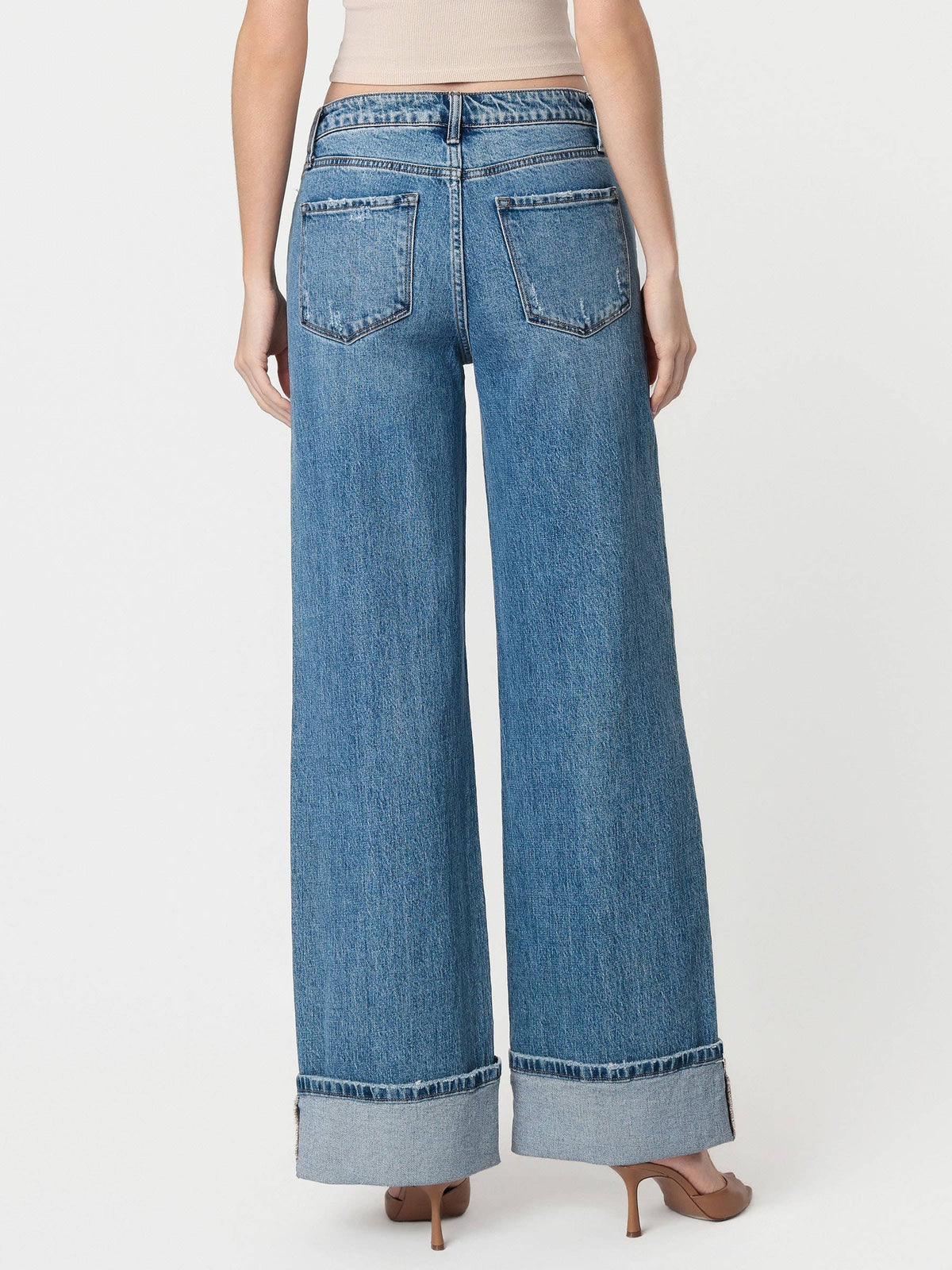 PANEL DETAIL HIGH RISE CUFFED JEANS