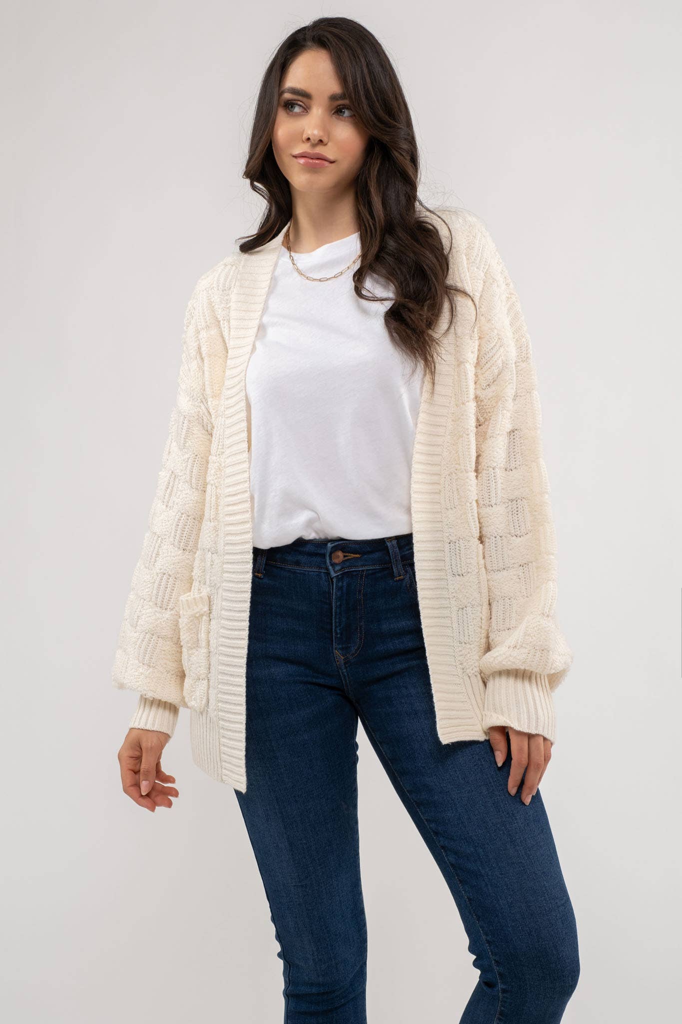 CHECKERED KNIT Cardigan/HOT PINK