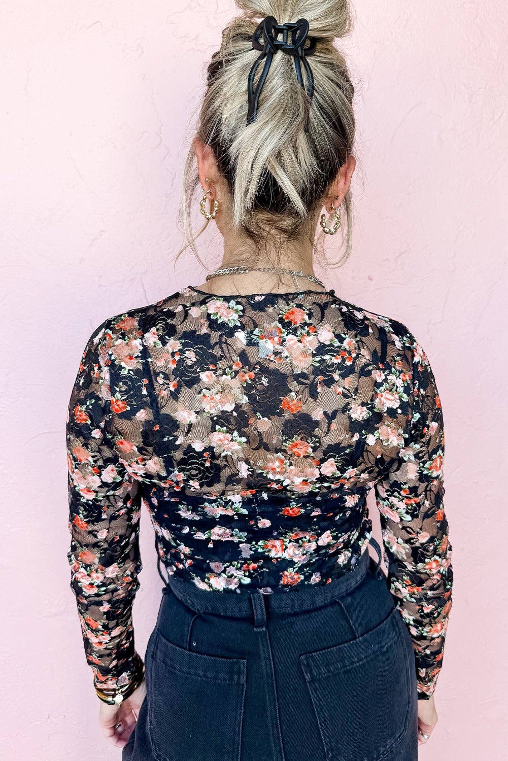 Black Embossed Floral Sheer
