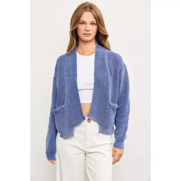 Elbow Patch Cardigan/BLUE/S