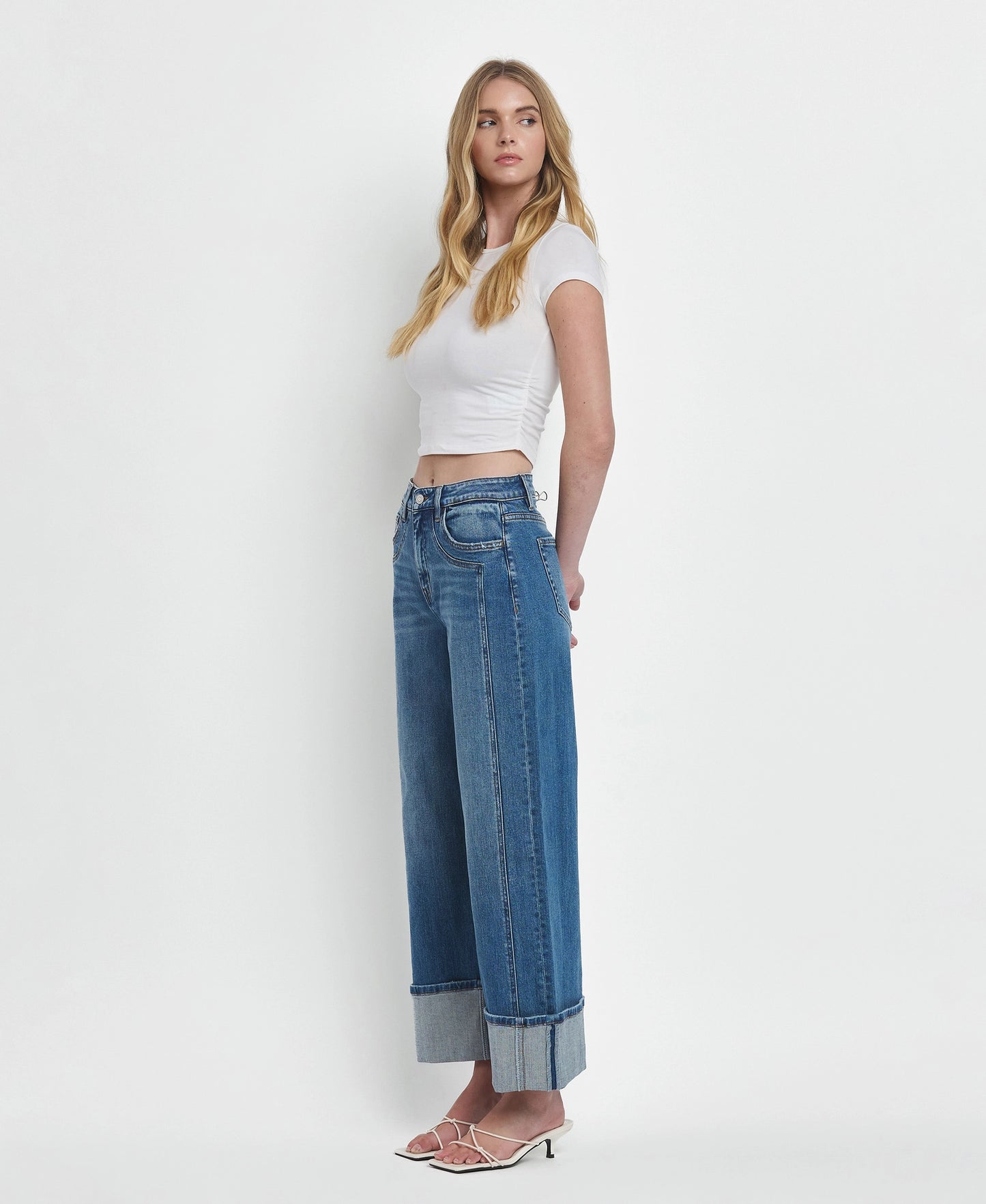 High Waisted Wide-leg Cuffed Crop