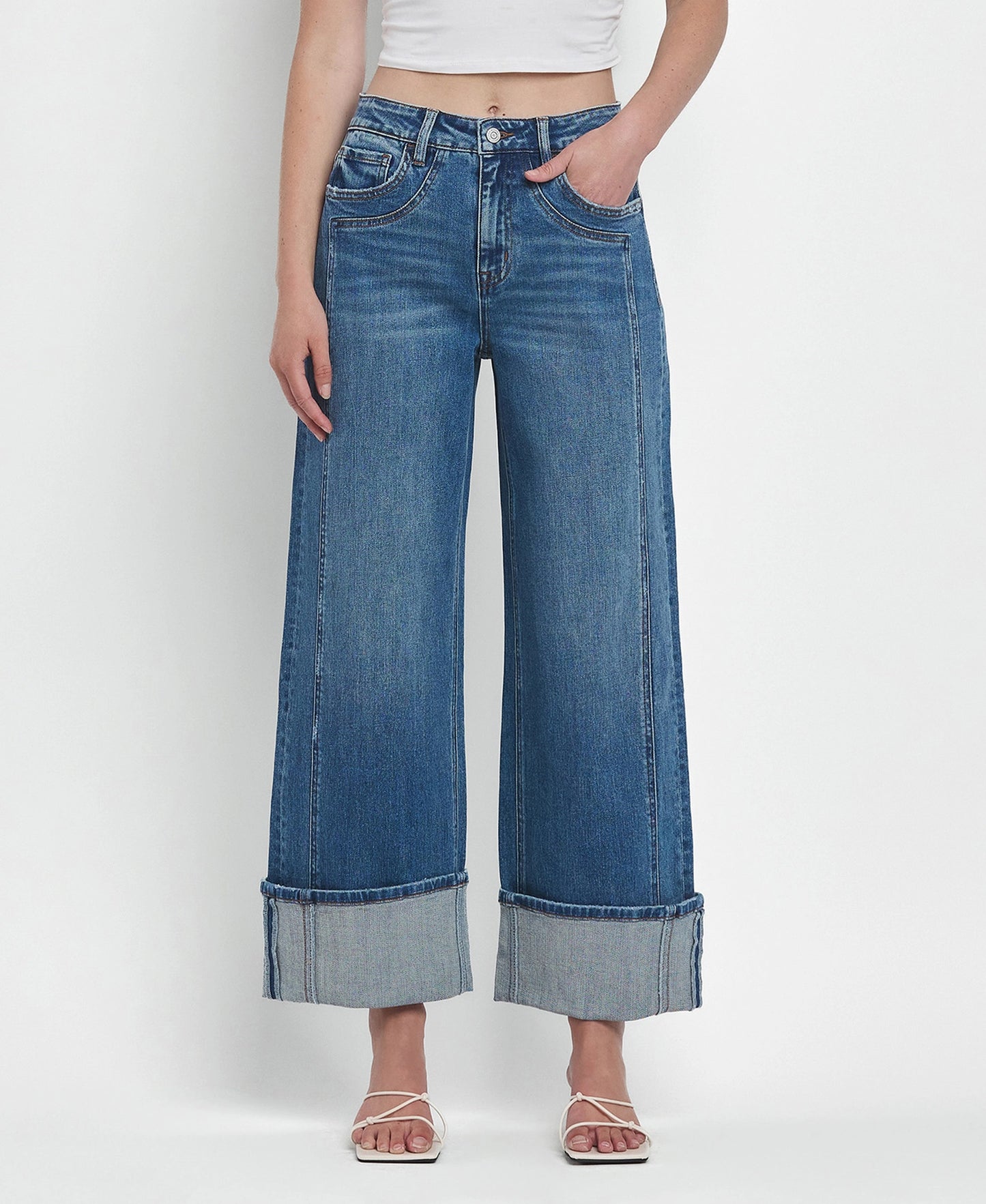 High Waisted Wide-leg Cuffed Crop