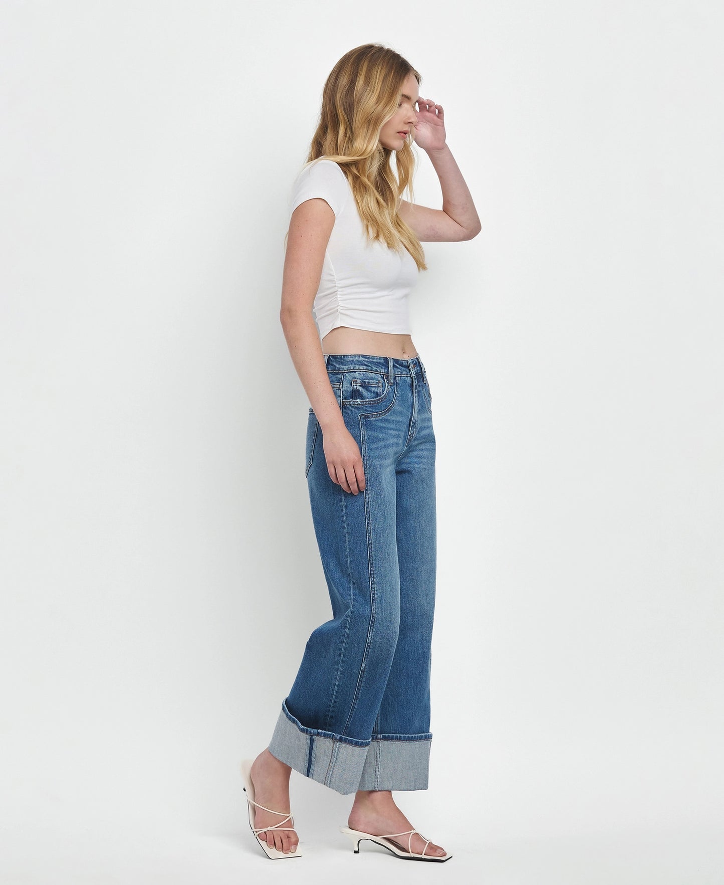 High Waisted Wide-leg Cuffed Crop