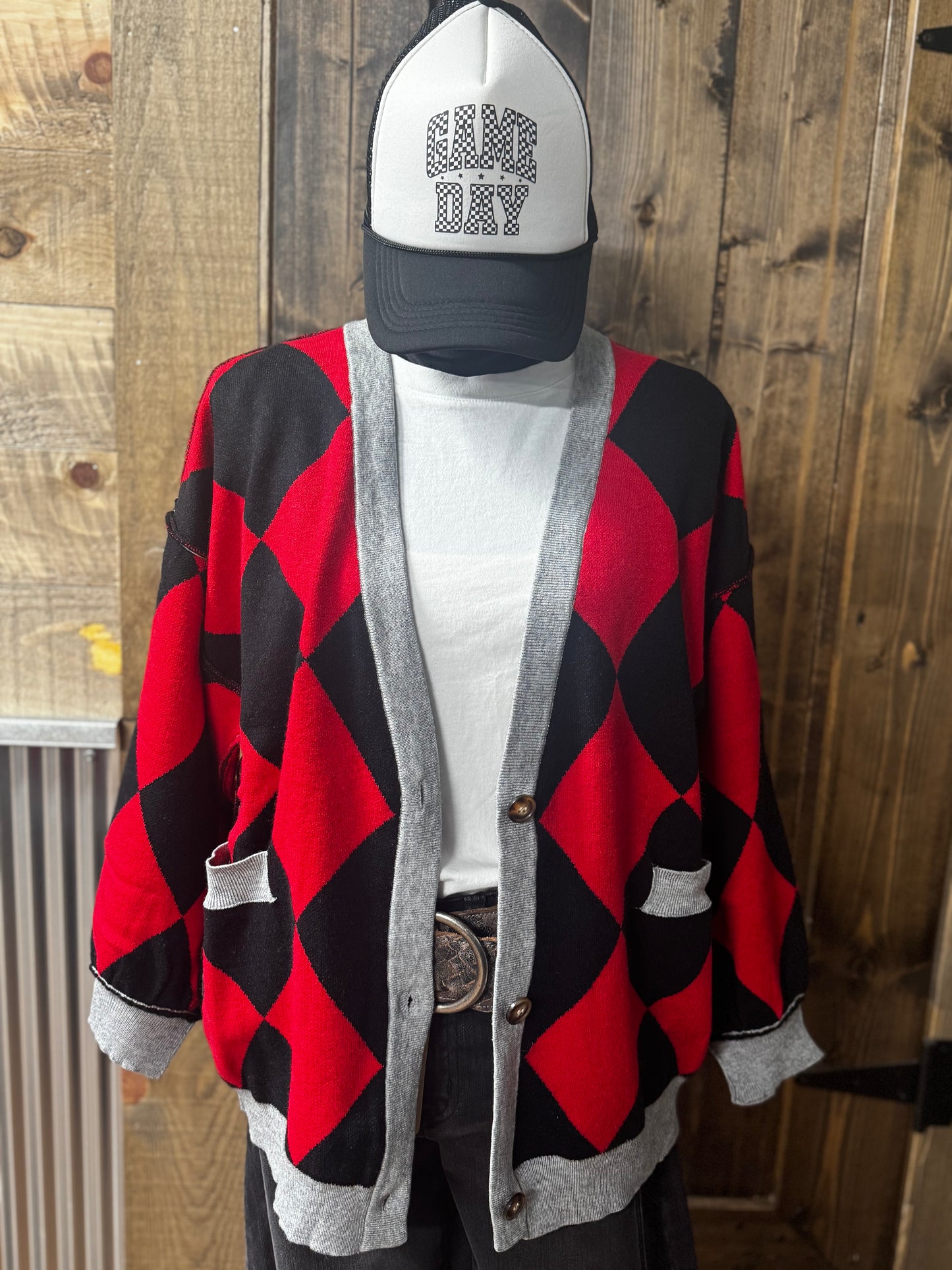 GAMEDAY Diamond Cardi-Red/Black