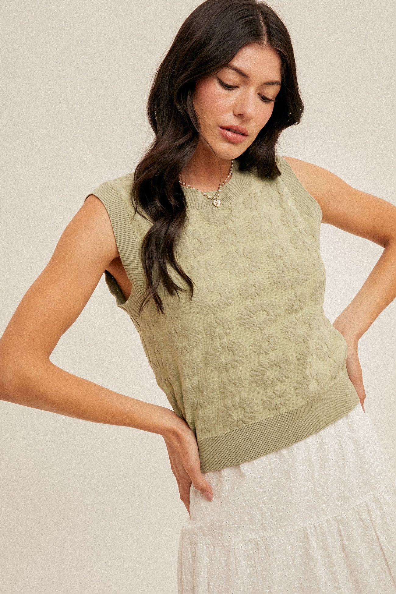 Floral Knit Sweater (Sage)