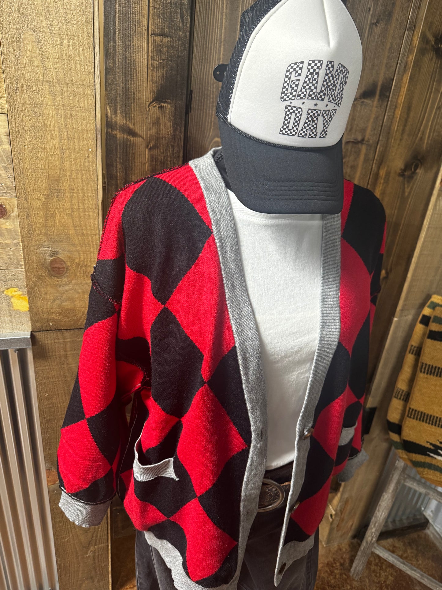 GAMEDAY Diamond Cardi-Red/Black