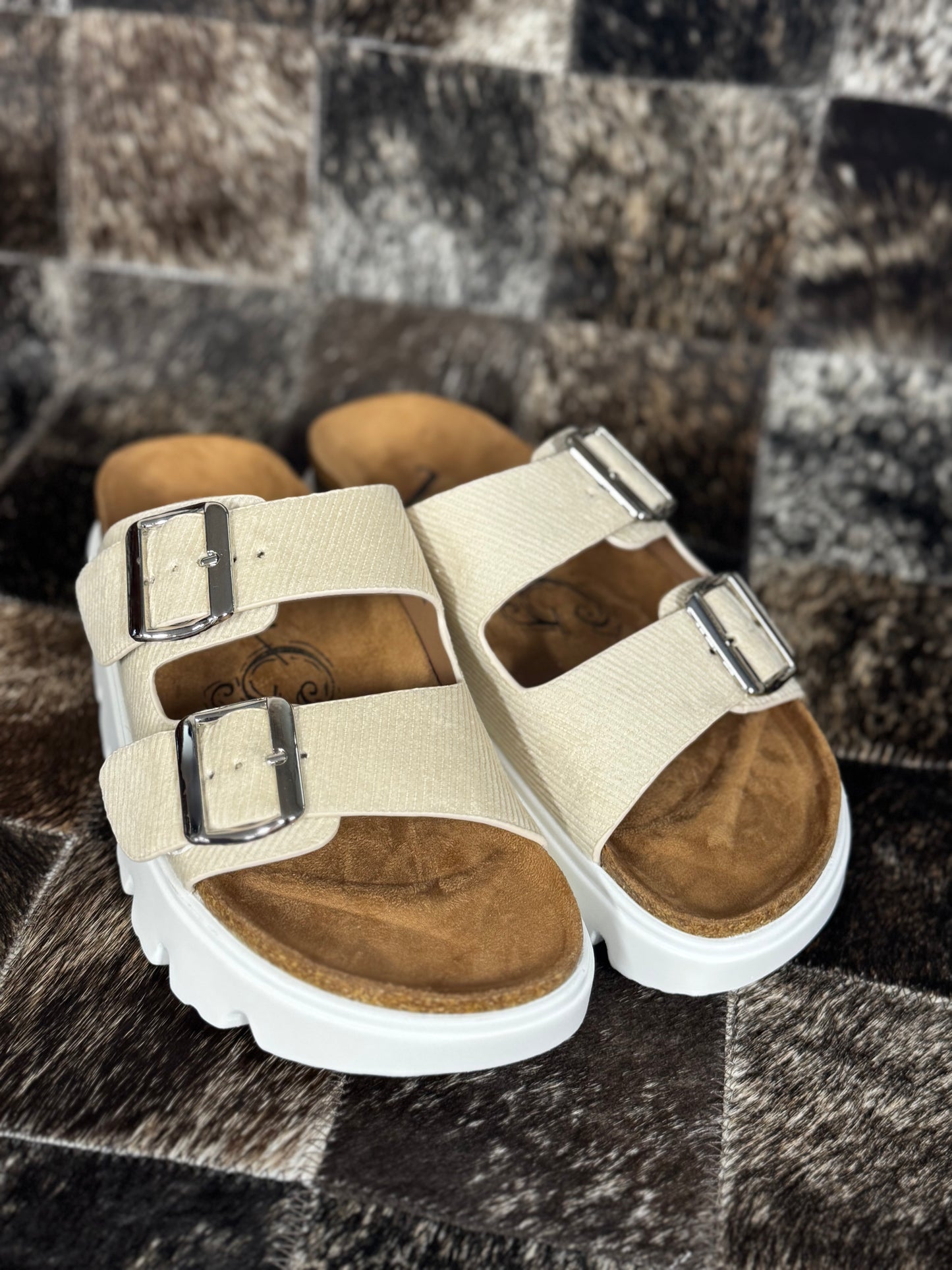 Two Strap Platform Sandal: Cream