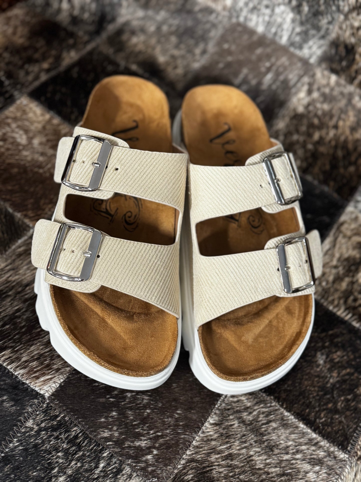 Two Strap Platform Sandal: Cream