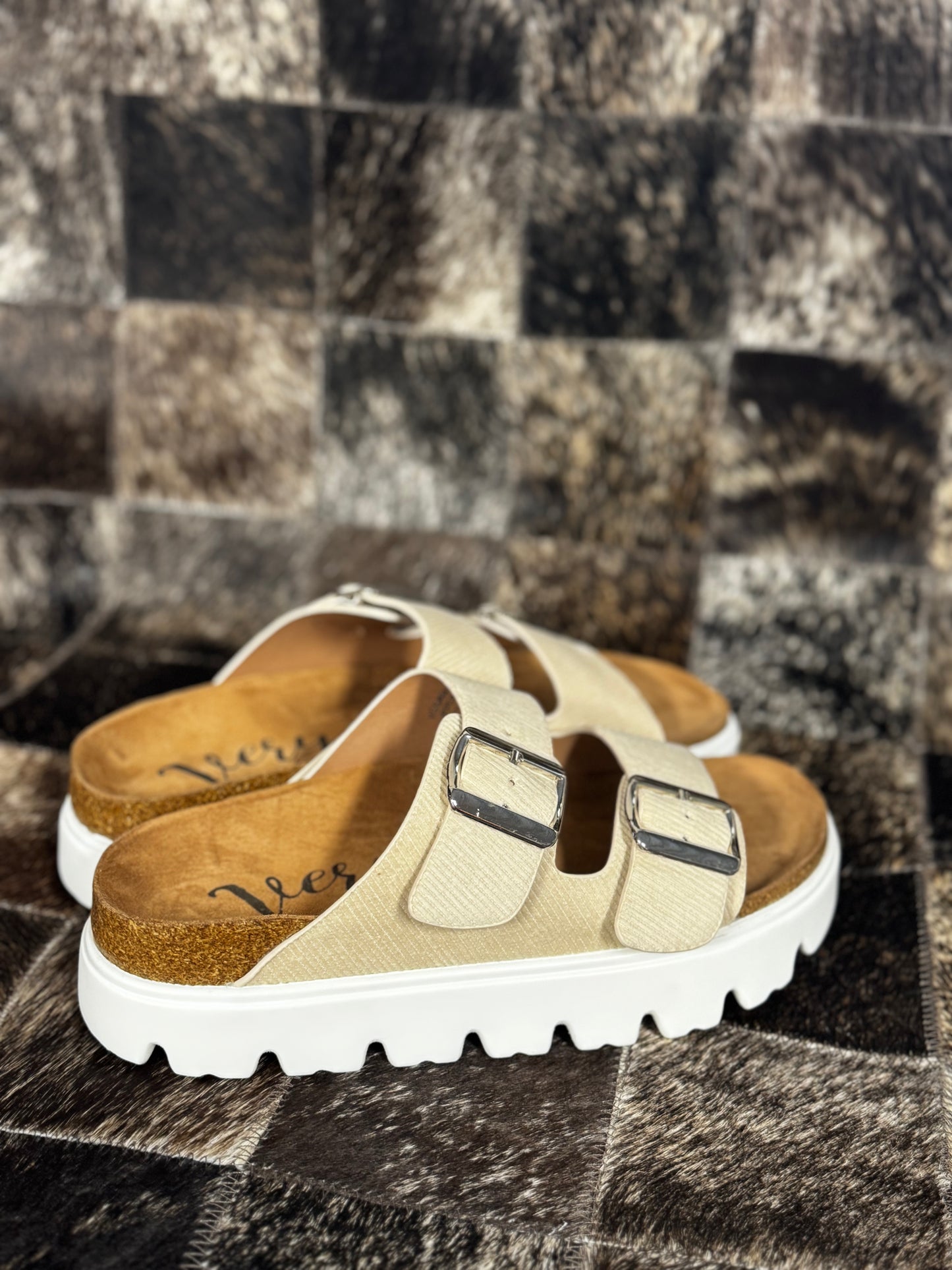 Two Strap Platform Sandal: Cream