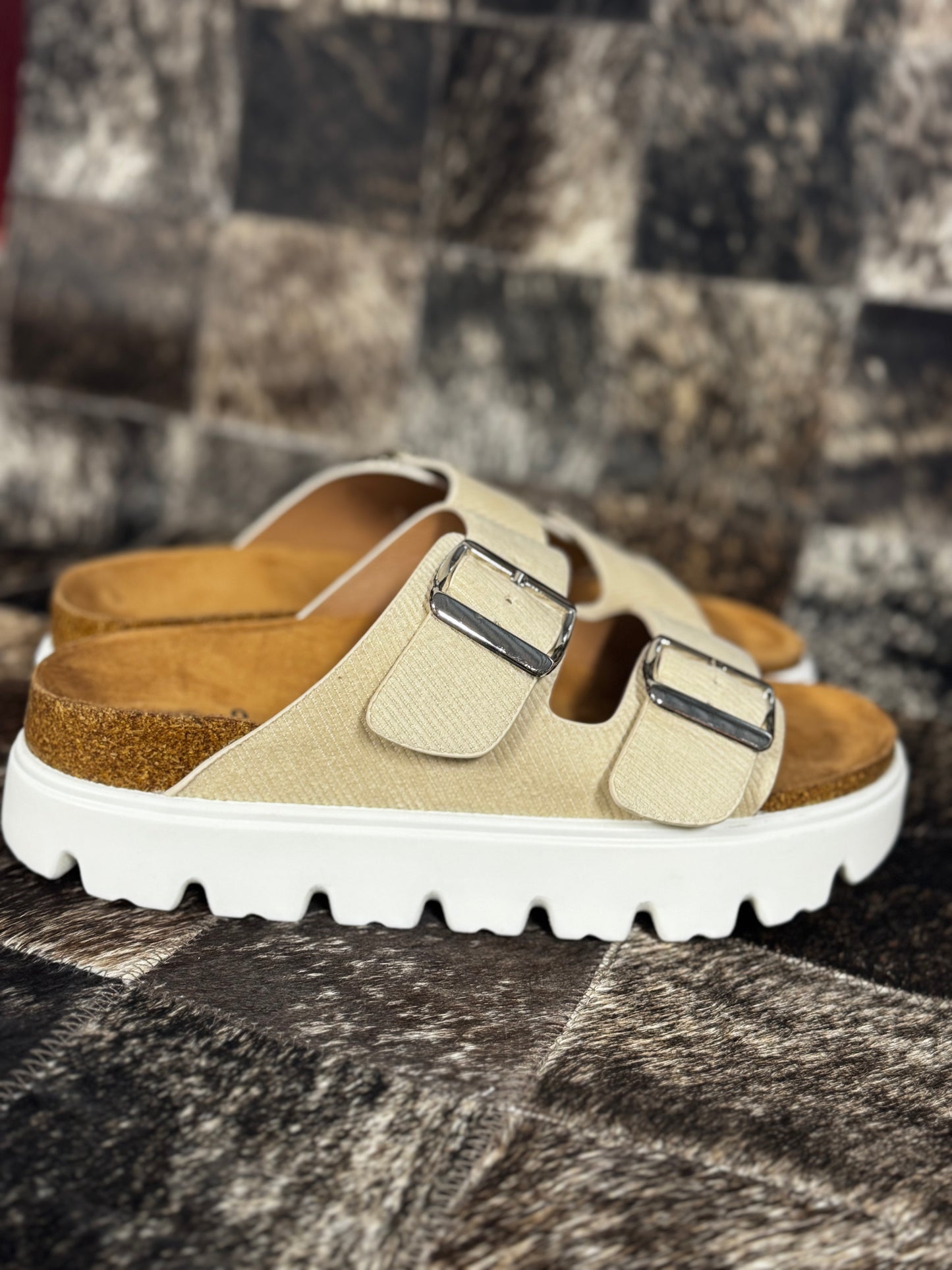 Two Strap Platform Sandal: Cream