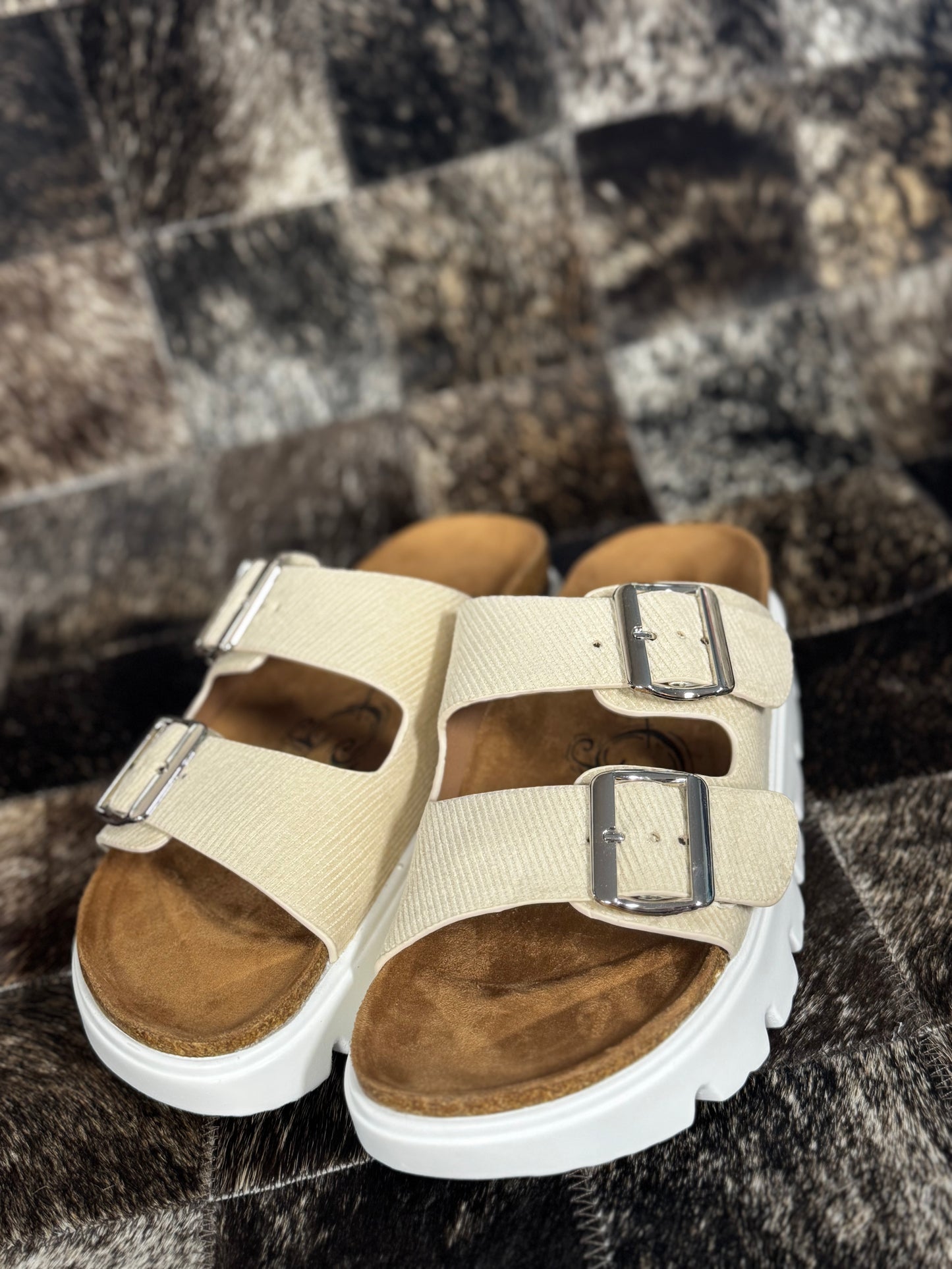 Two Strap Platform Sandal: Cream