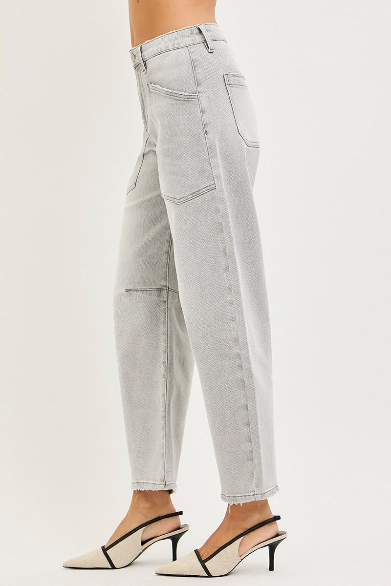 Patch Pocket Barrel Jeans/Lt Grey