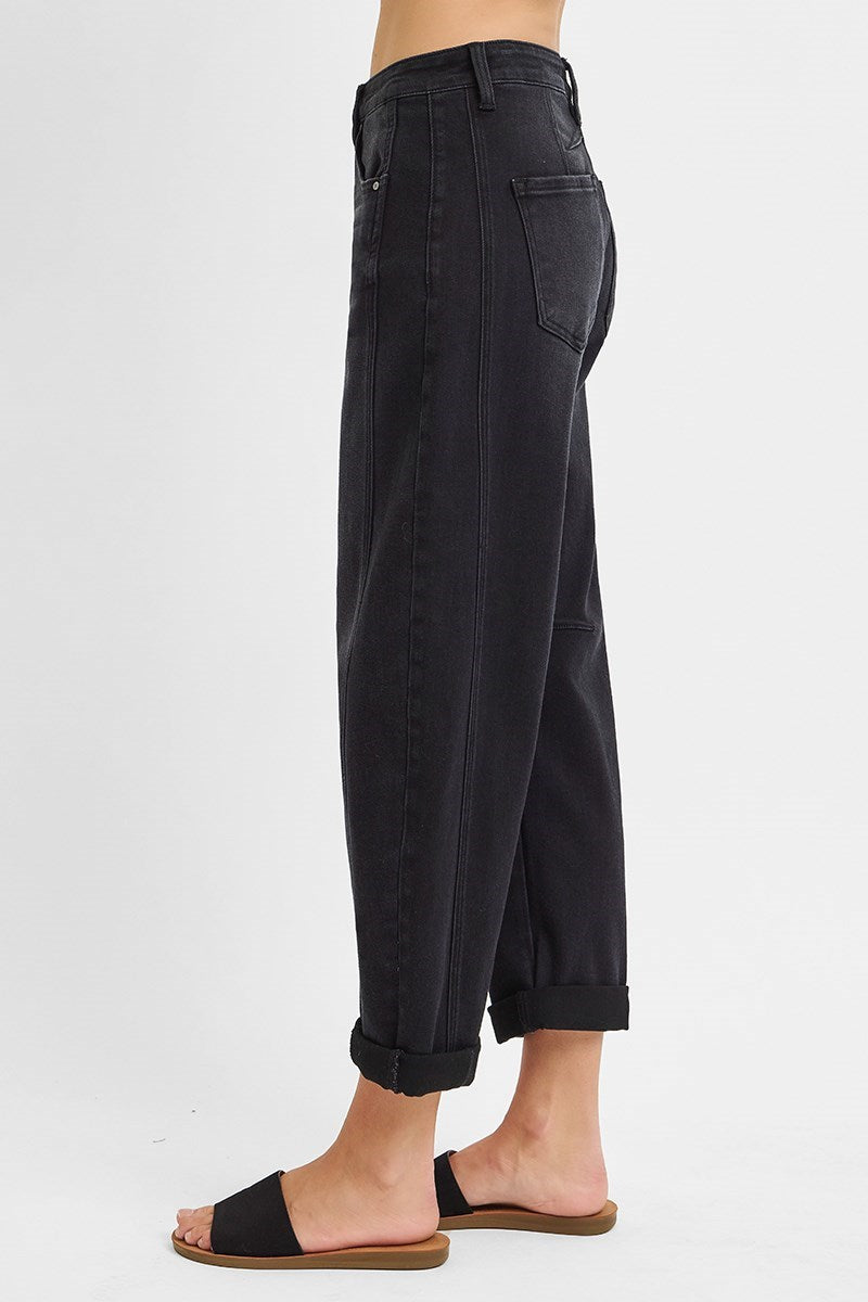 HIGH RISE BARREL JEANS (BLACK)