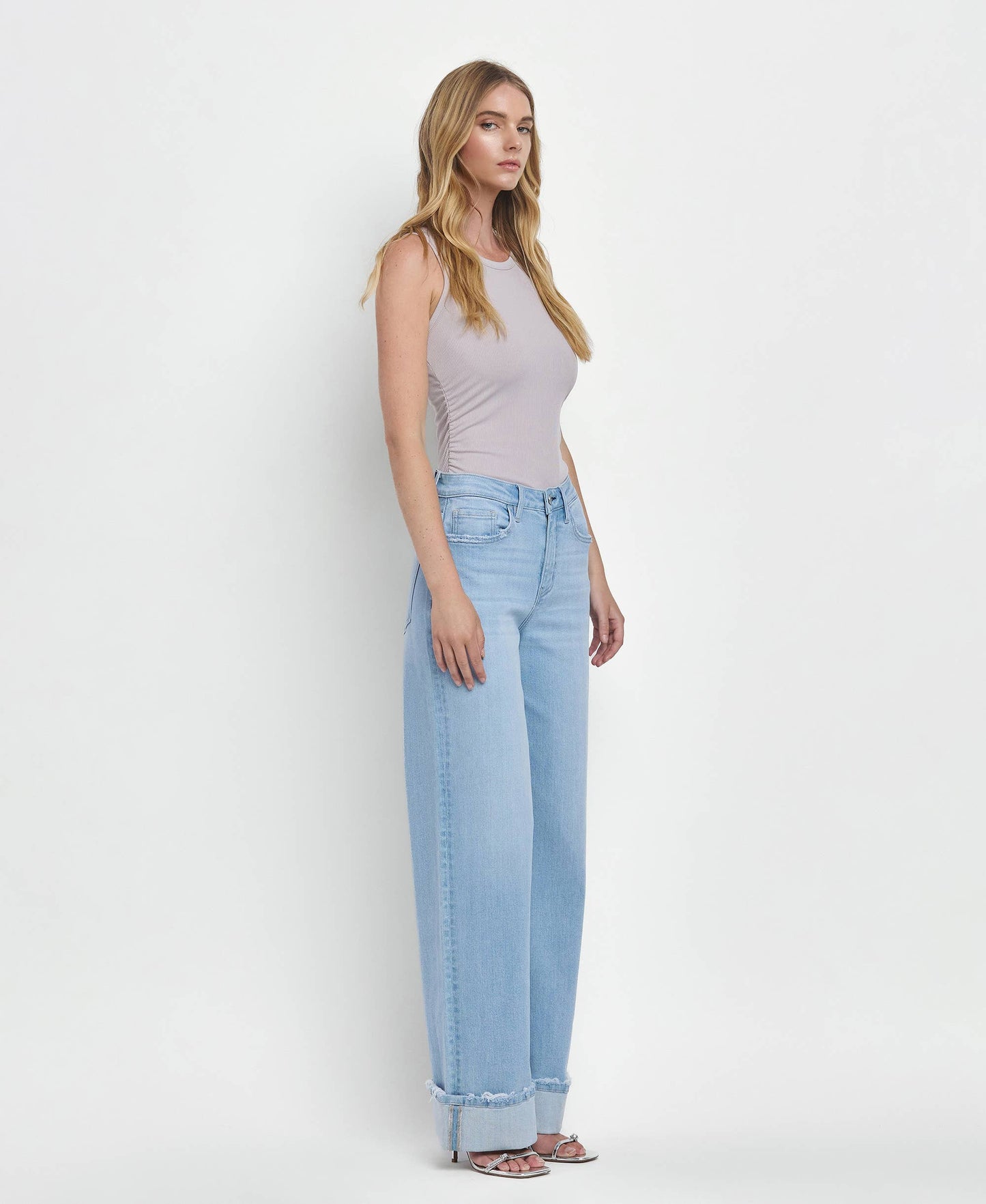 HIGH RISE CUFFED BAGGY WIDE JEANS