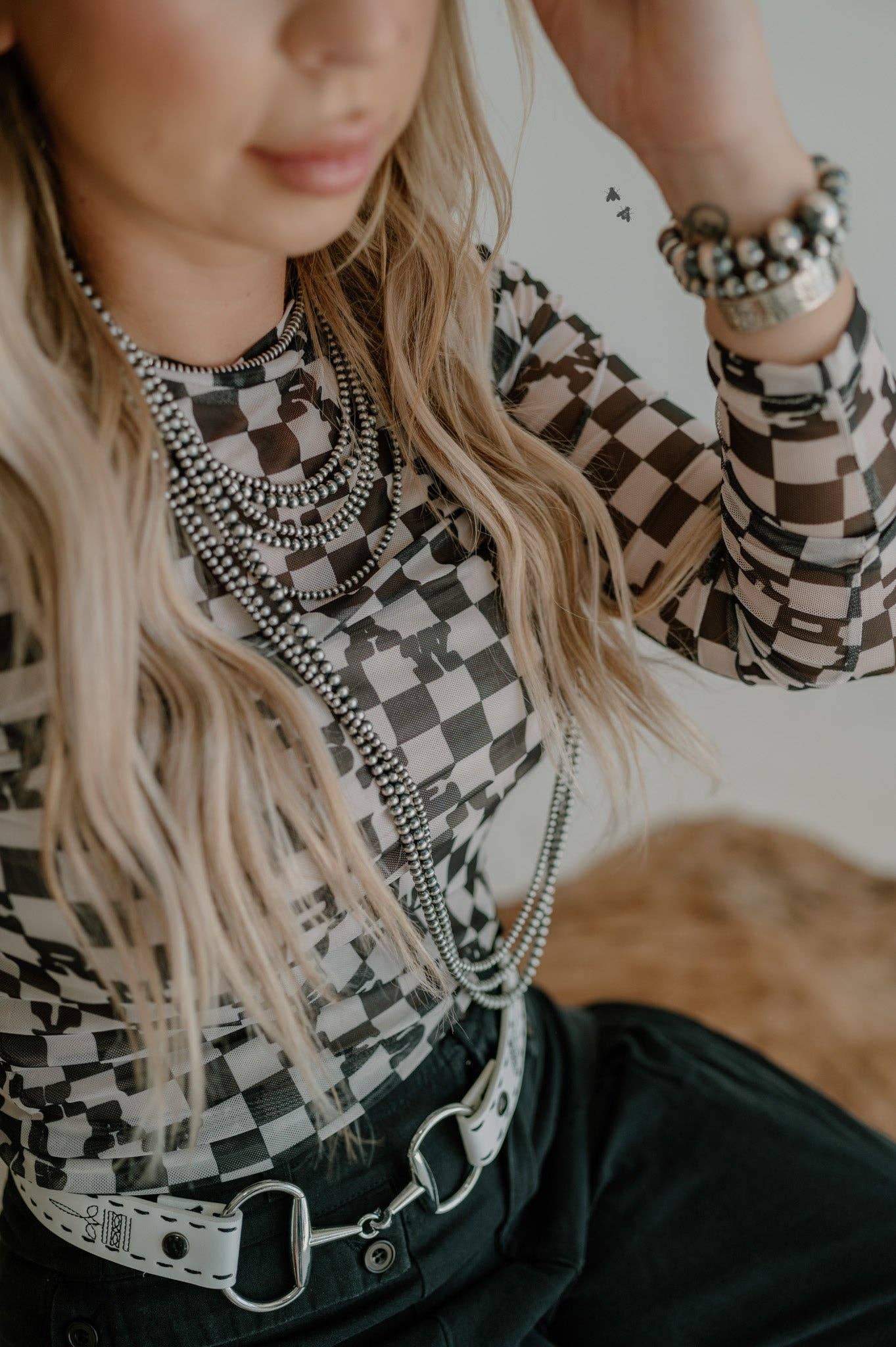 Slang Check Mesh Long Sleeve