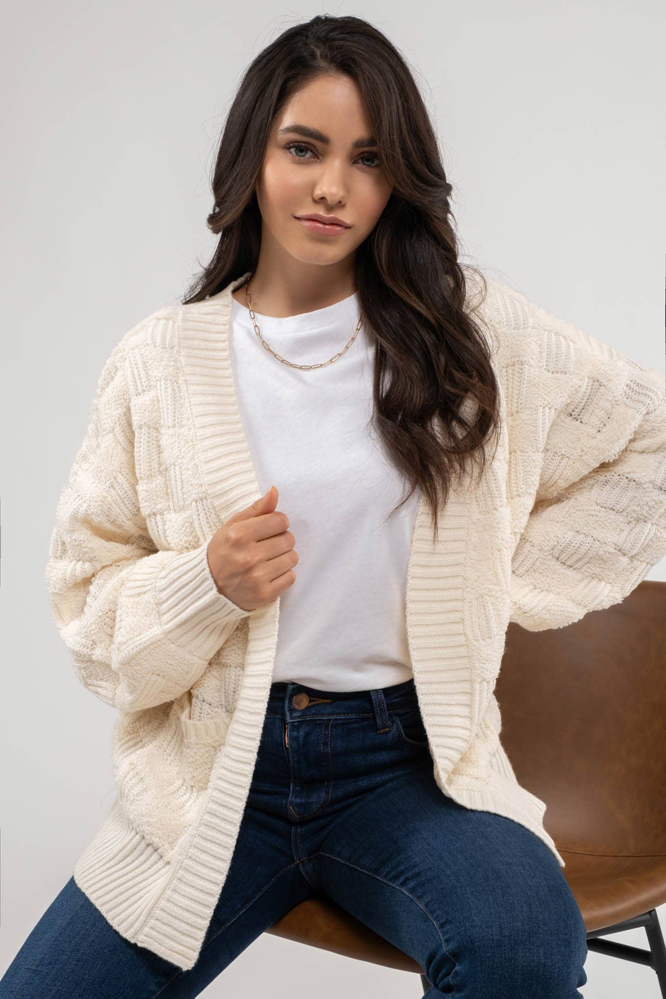 CHECKERED KNIT Cardigan/HOT PINK