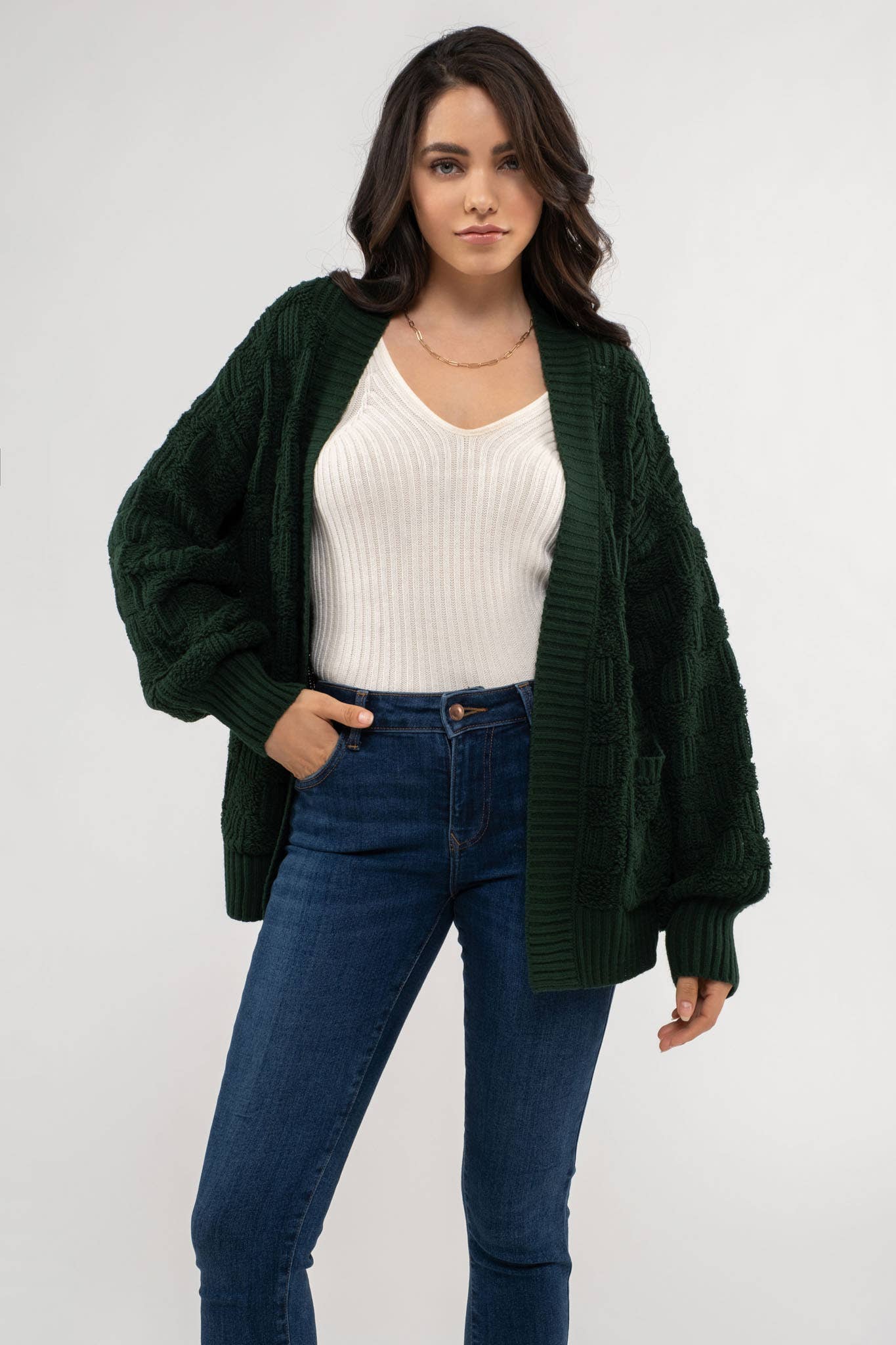 CHECKERED KNIT Cardigan/HOT PINK
