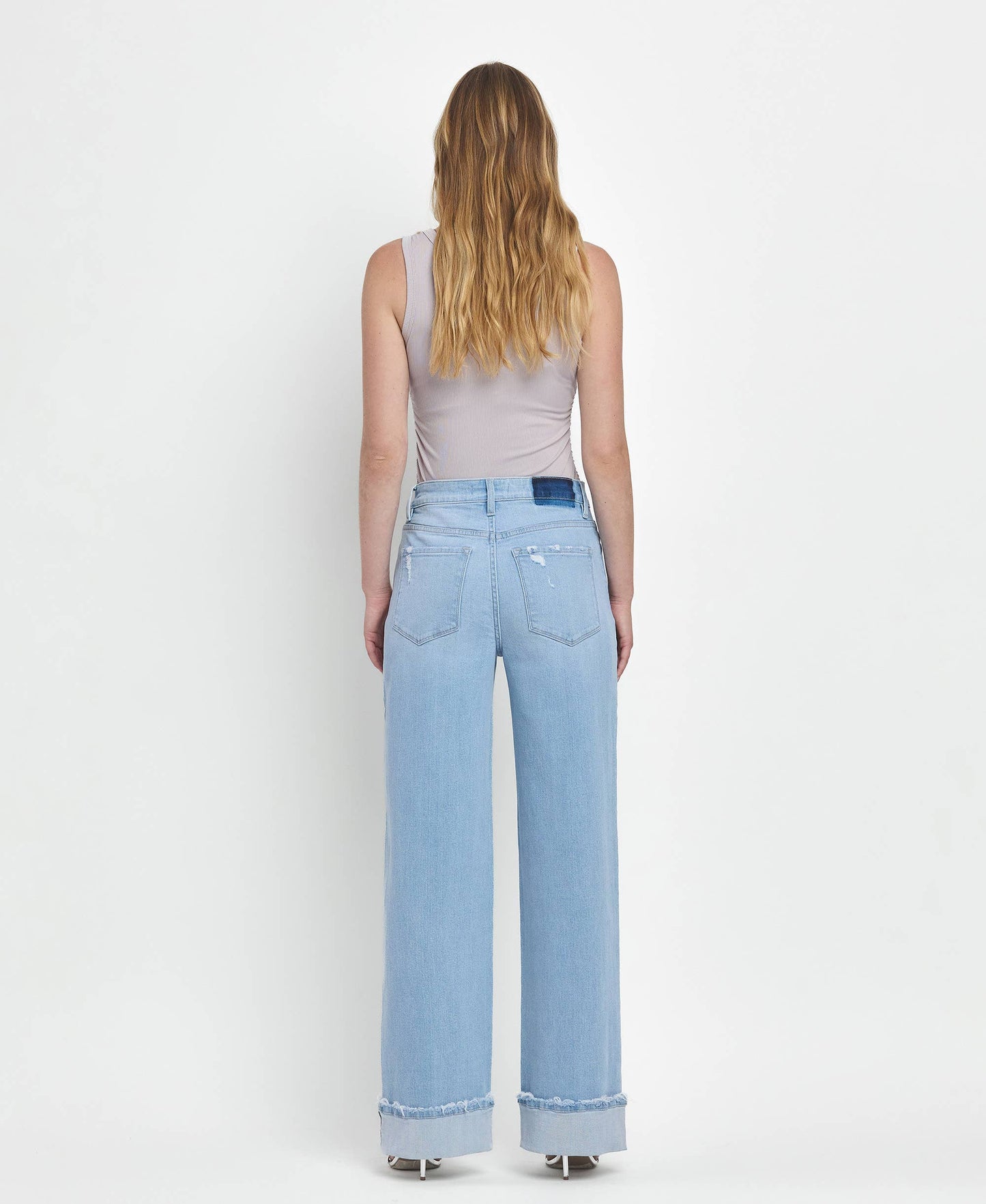 HIGH RISE CUFFED BAGGY WIDE JEANS