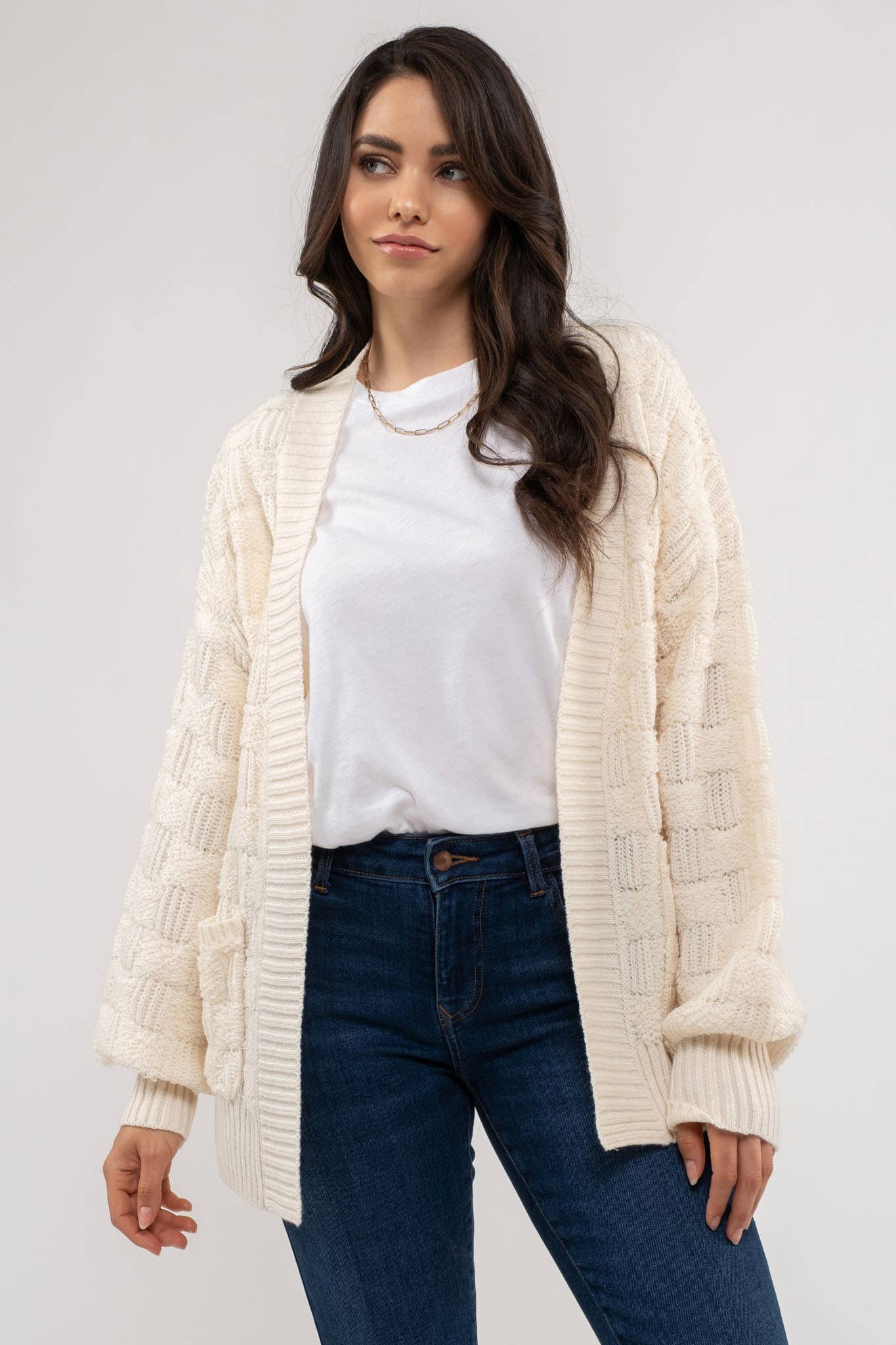 CHECKERED KNIT Cardigan/HOT PINK
