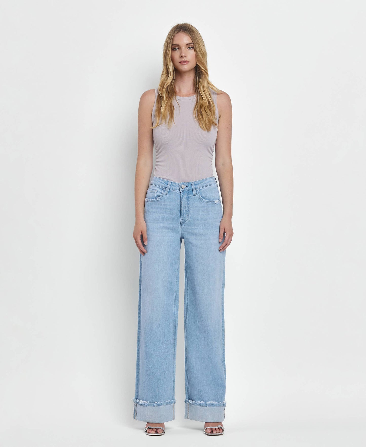 HIGH RISE CUFFED BAGGY WIDE JEANS