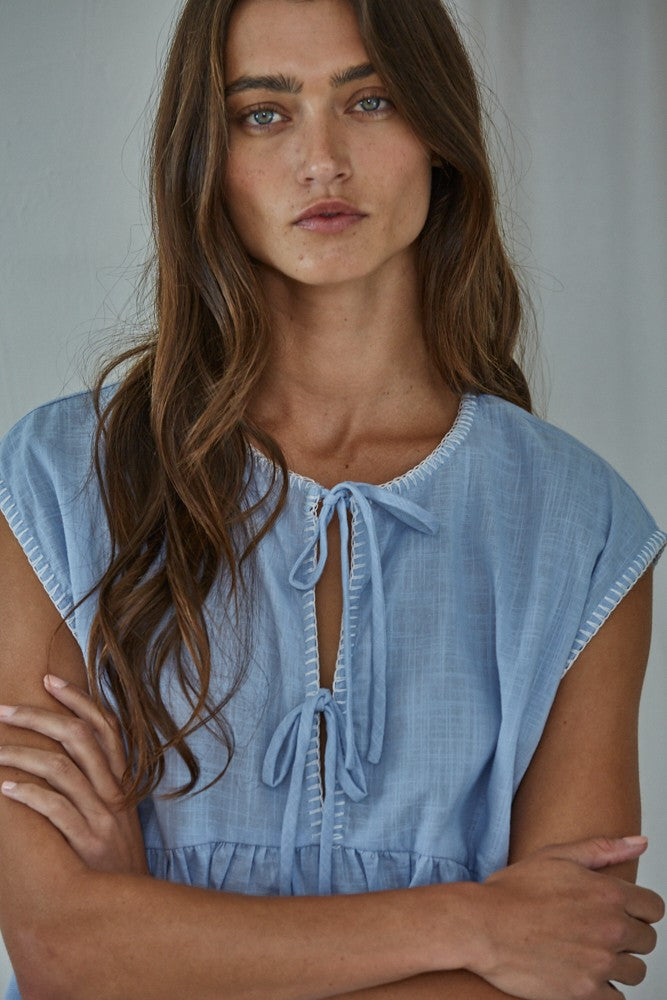 Calla Babydoll Top/Sky Blue