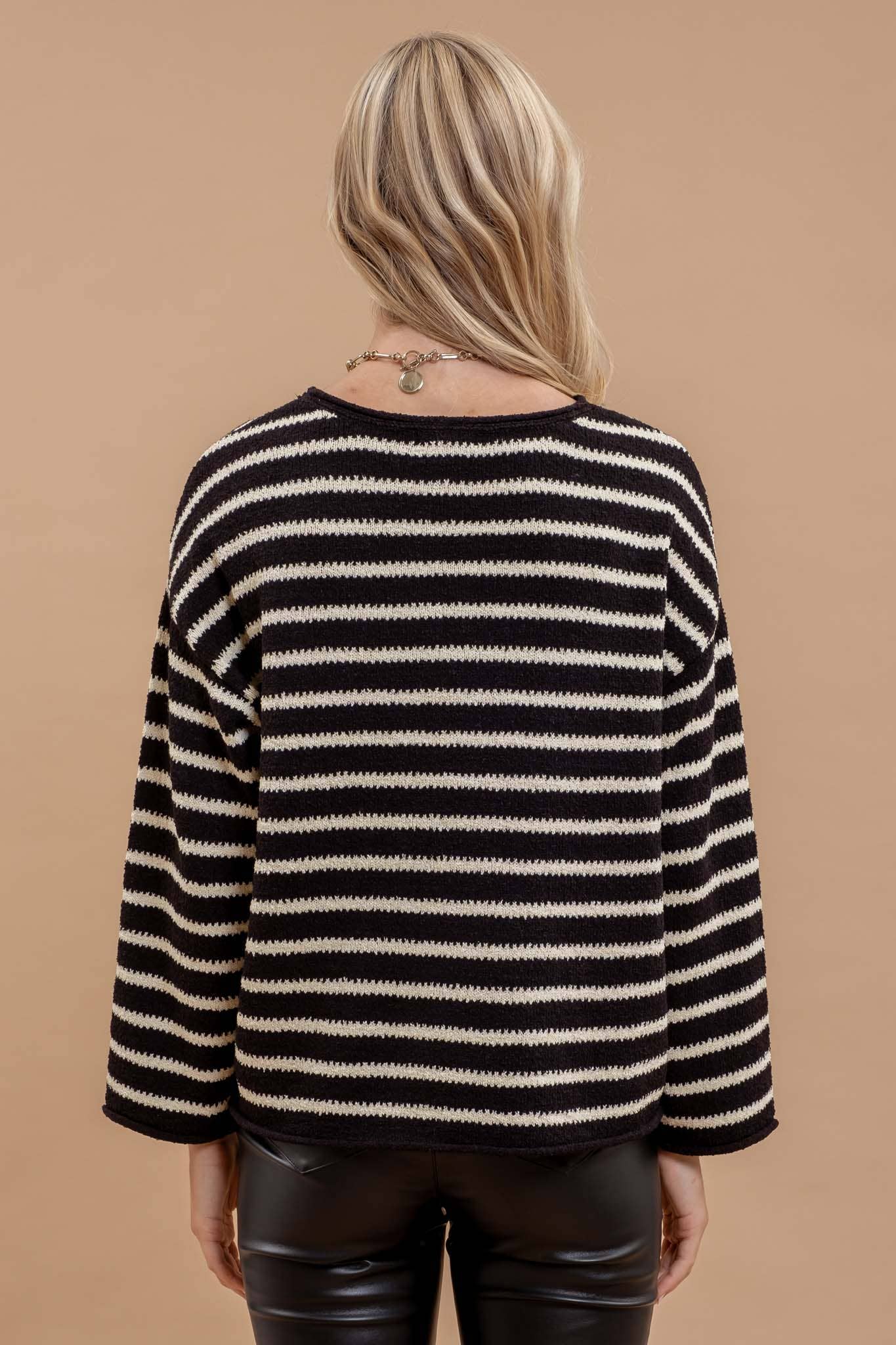 STRIPE BOAT NECK KNIT SWEATER