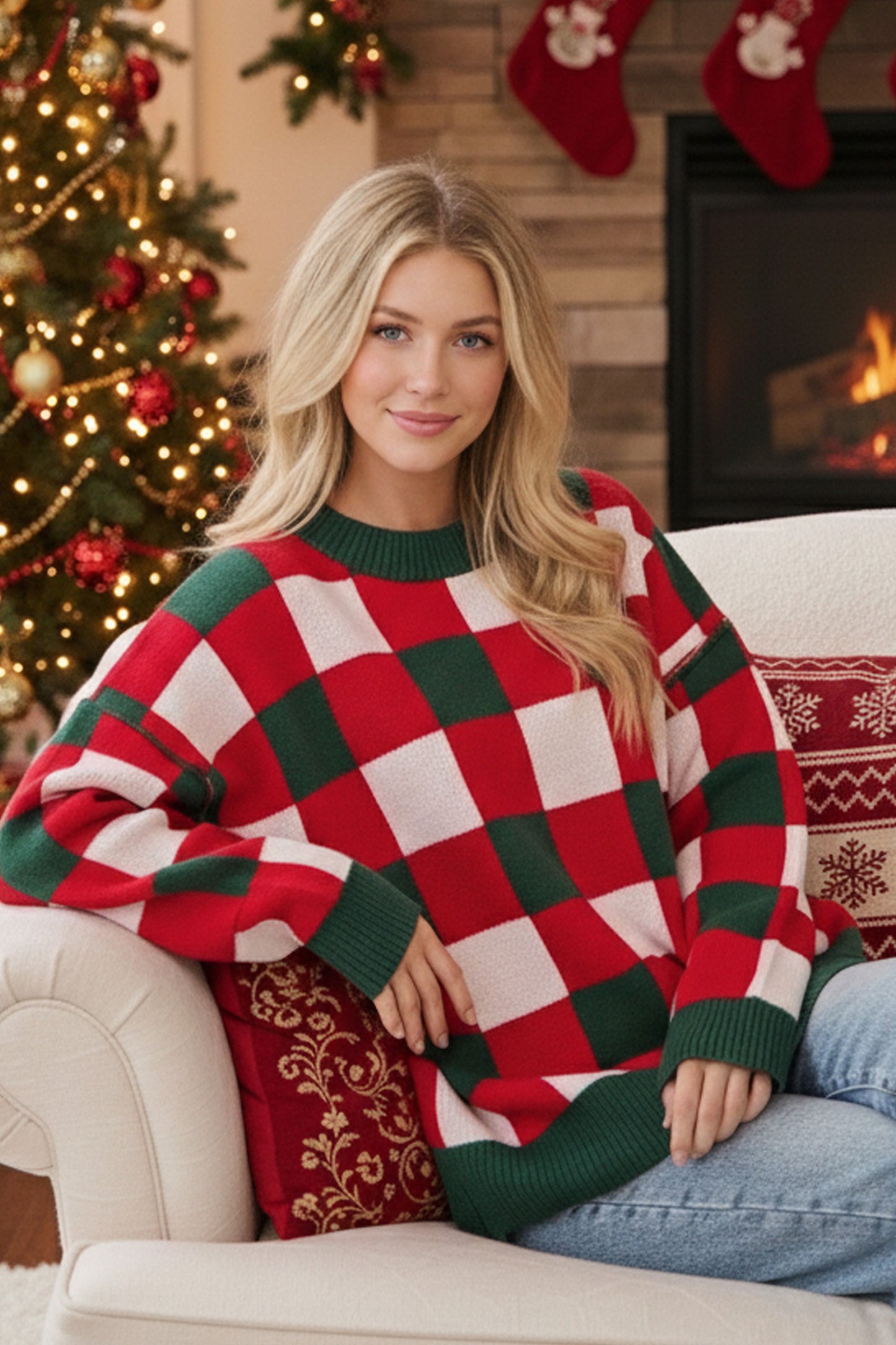 Checkered Red & Green Sweater