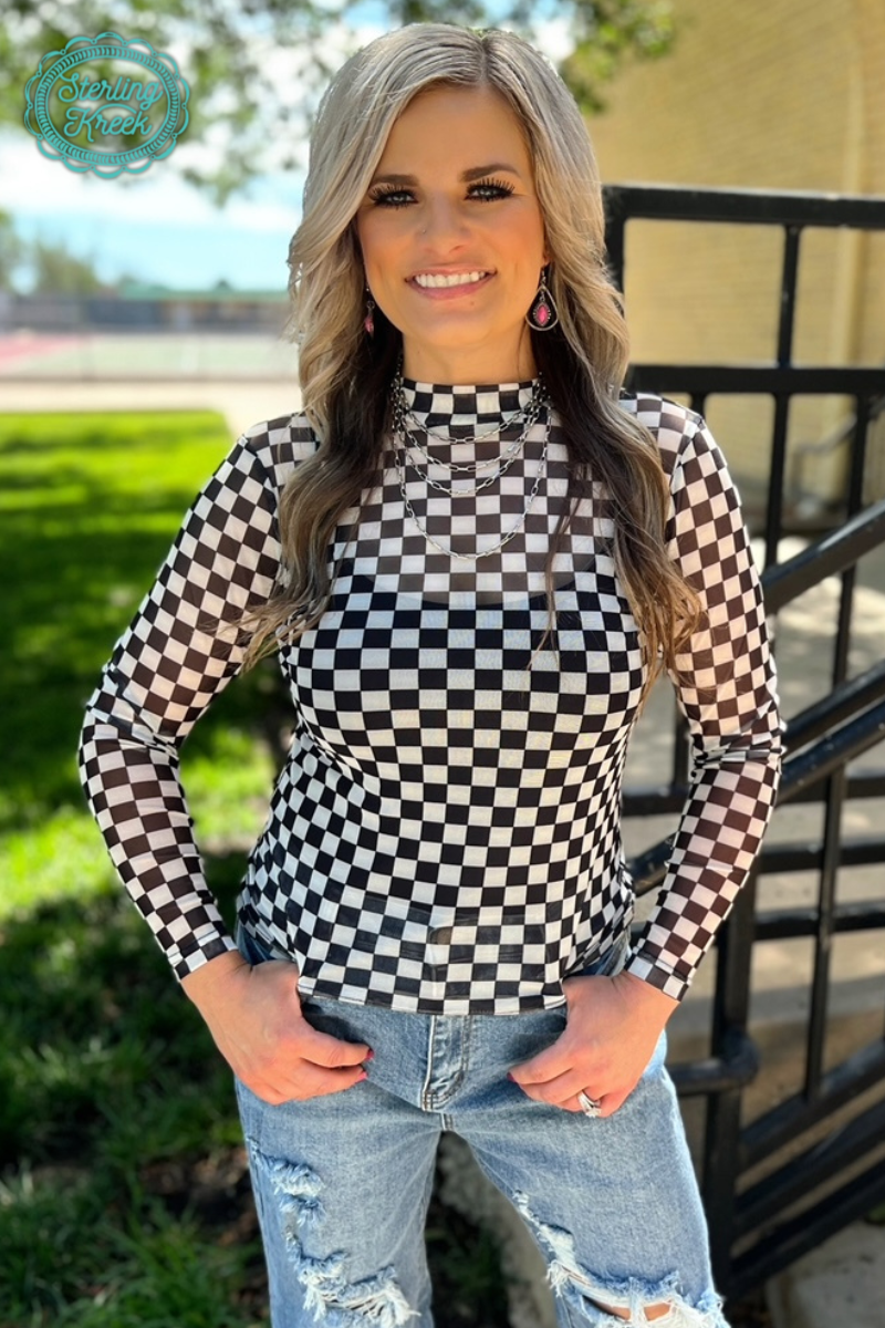 Checkered Mesh long sleeve