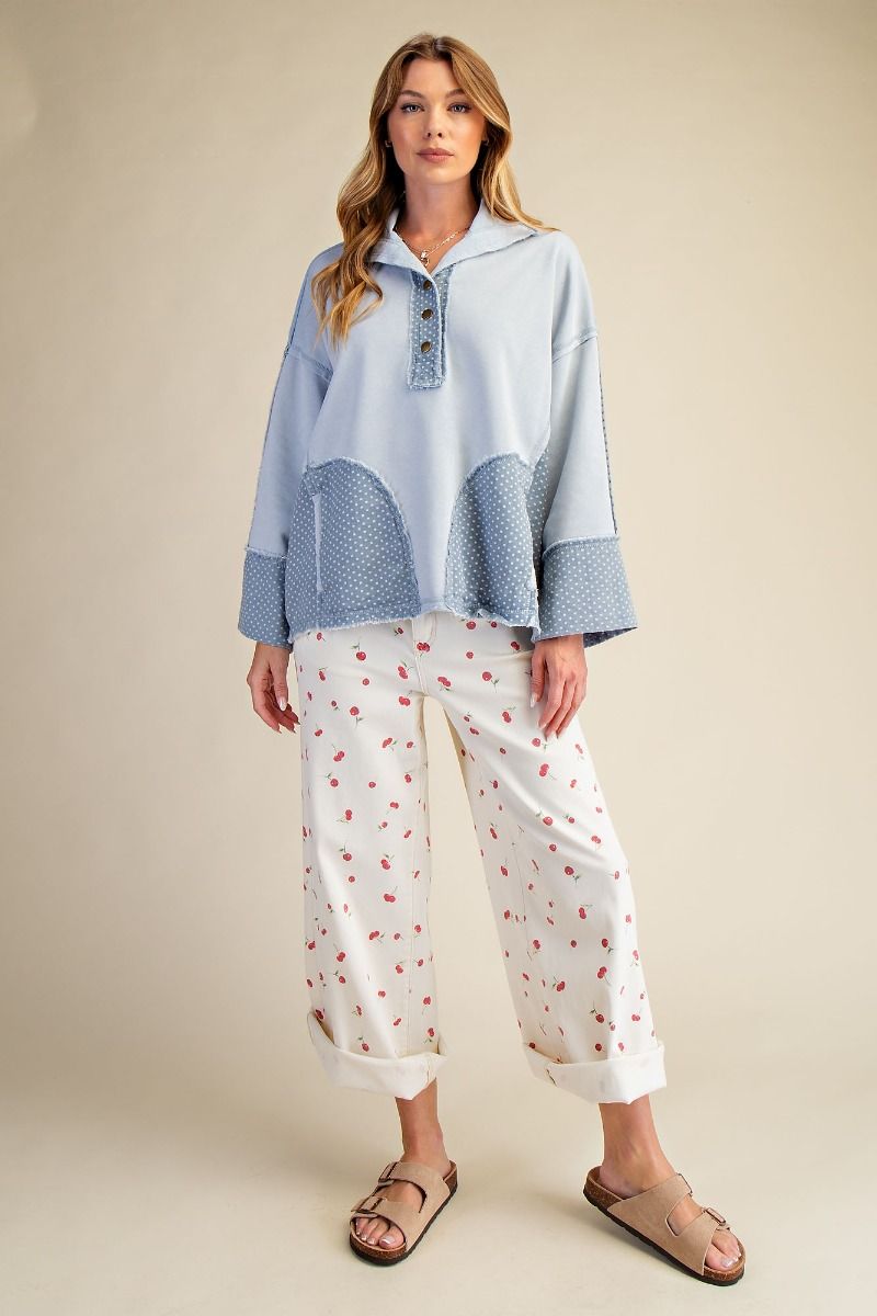Mixed Dot Pullover/Dusty Blue
