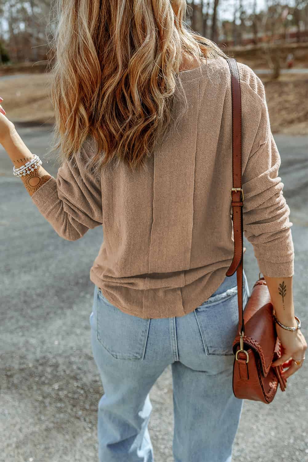 Split Neck Long Sleeve Top
