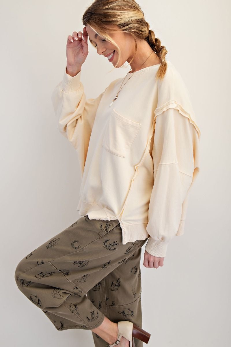 Washed Terry Knit Pullover