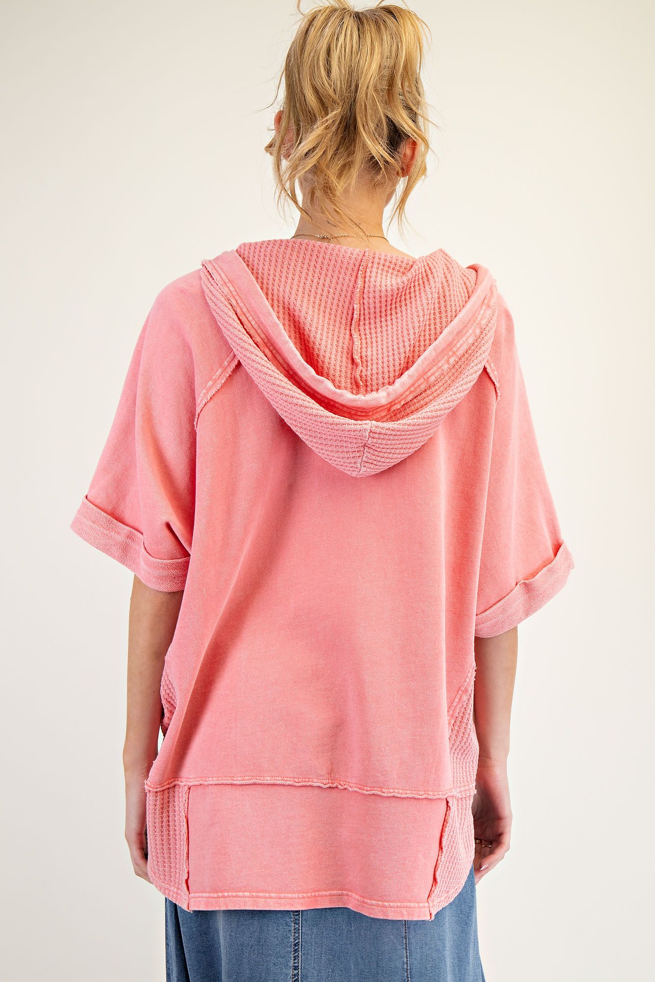 Mixed Waffle Terry Knit Washed Pullover