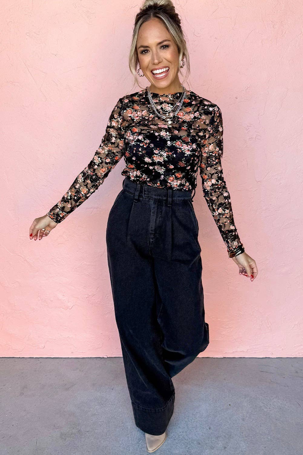 Black Embossed Floral Sheer