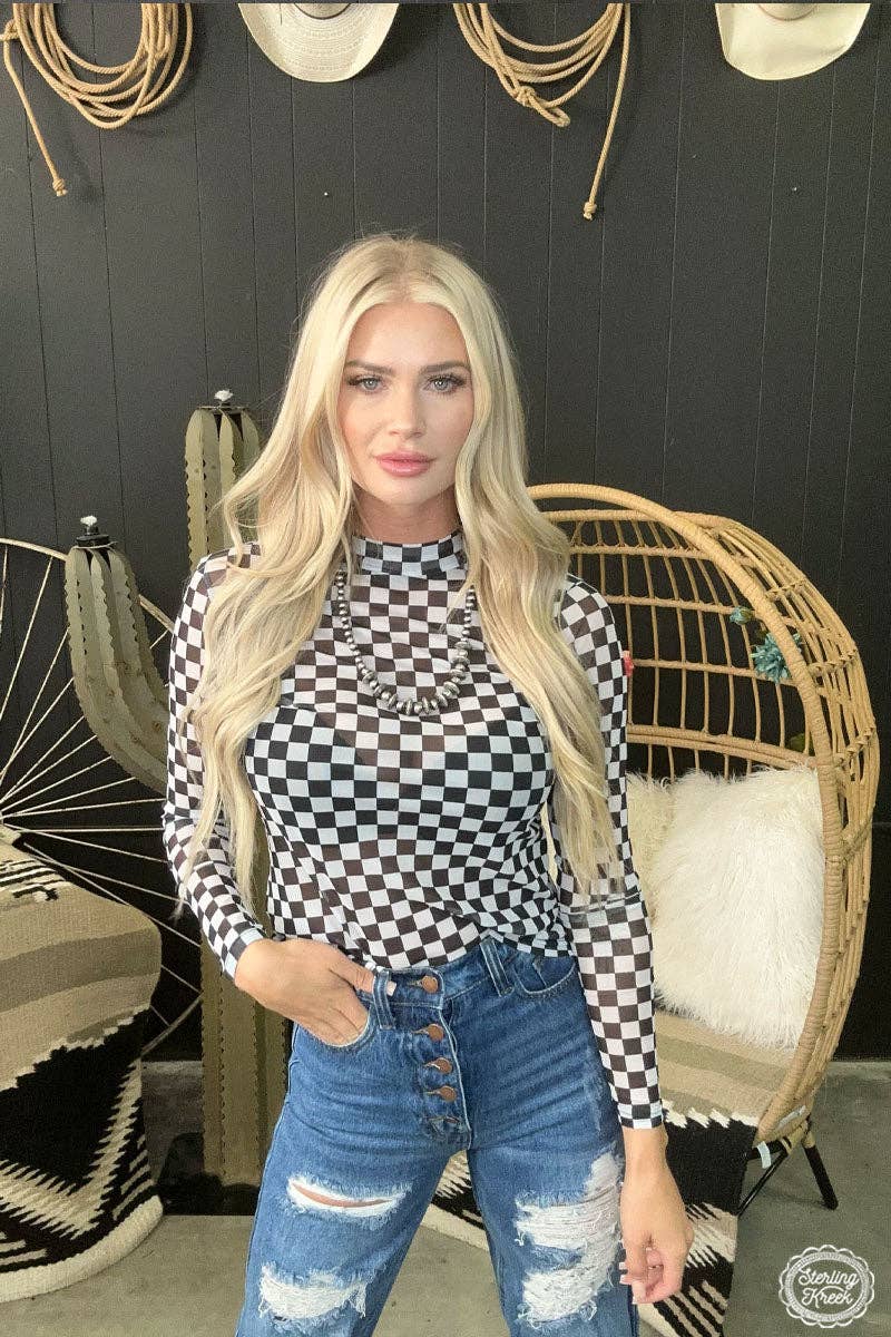 Checkered Mesh long sleeve